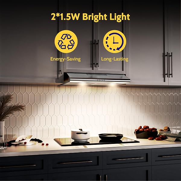 FIREGAS Visor Cooker Hood 60 cm, Brushless Motor Extractor Hood Under Cabinet Hood Wall Mounted Extractor Fan, 250 m³/h, Top & Rear Venting, Silver - 4