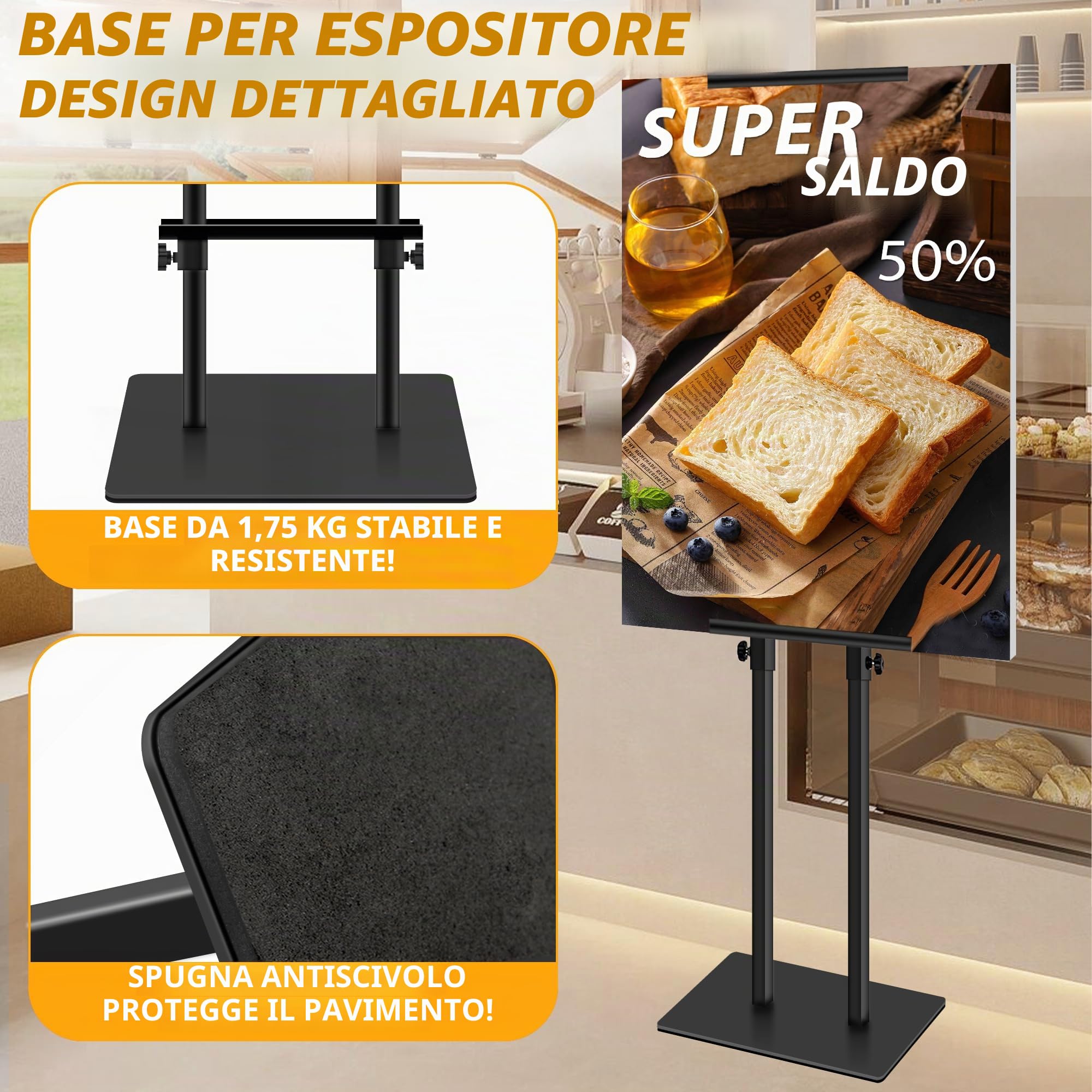 2 Pack Supporto per Poster KT Board Doppia Faccia, Supporto per Espositore Regolabile, Altezza del Supporto Pubblicitario in Metallo Fino a 78 Pollici (Nero)