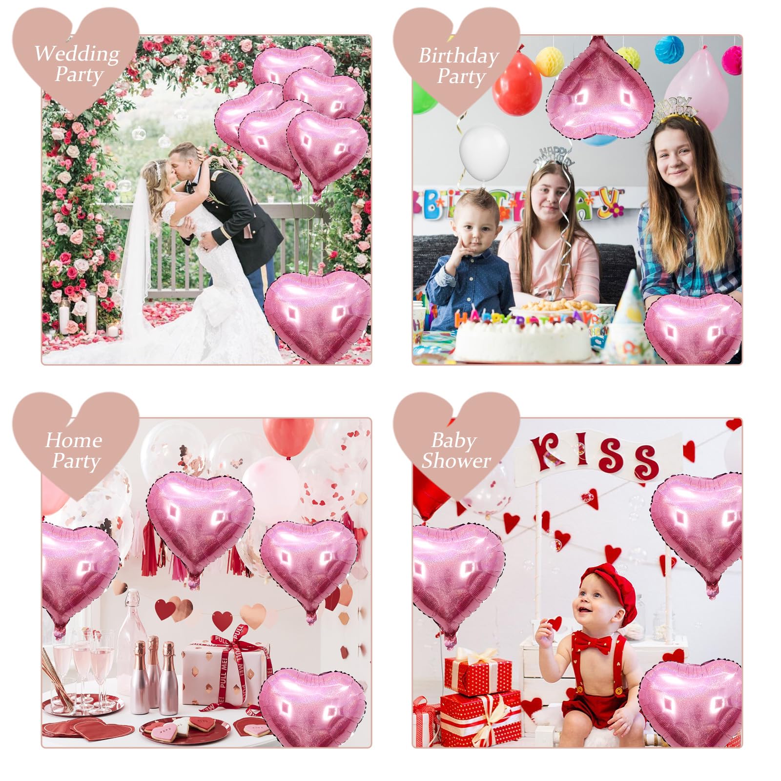 18 Zoll Herzluftballons Rosa, 10 Stück Glitzer Rosa Herzluftballons Hochzeit, Hell Rosa Luftballons Herz Folienballons Valentinstag für Geburtstag Hochzeit Babypartys Valentinstag Partydekoration