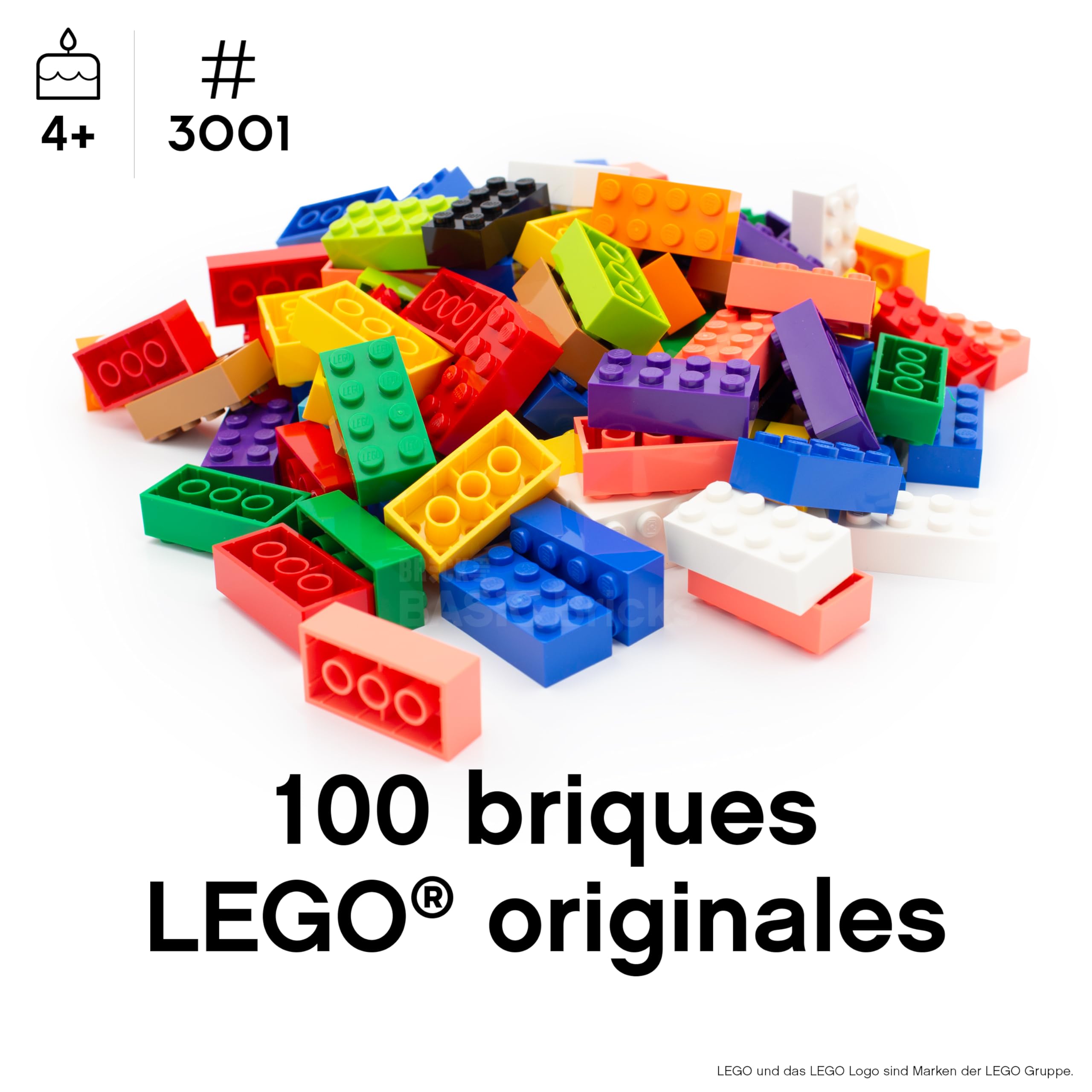 Lego Briques Vrac 2x4 Multicolore, 100 Pièces - Briques Lego Vrac Classic, Caisse Blocs Vrac à partir de 4 | Basic Bricks (3001)