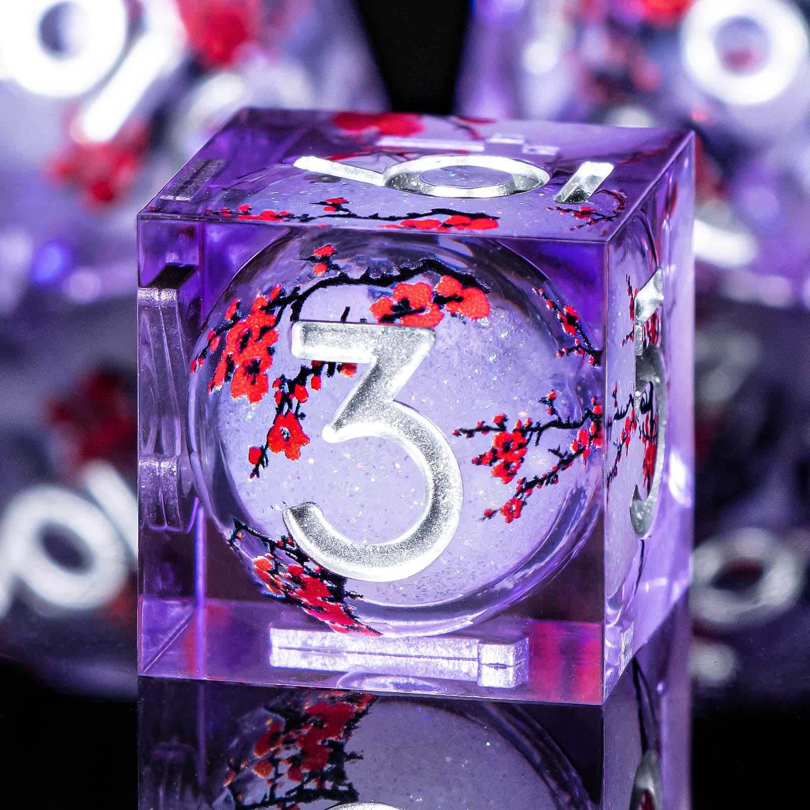 OUKELANWO Liquid Core DND Dice Set for Role Playing Gaming, Purple Plum Blossom Polyhedral Dice with Box, Polyhedral Resin Sharp Edge D and D Dice Set D20 D12 D10 D8 D6 D4