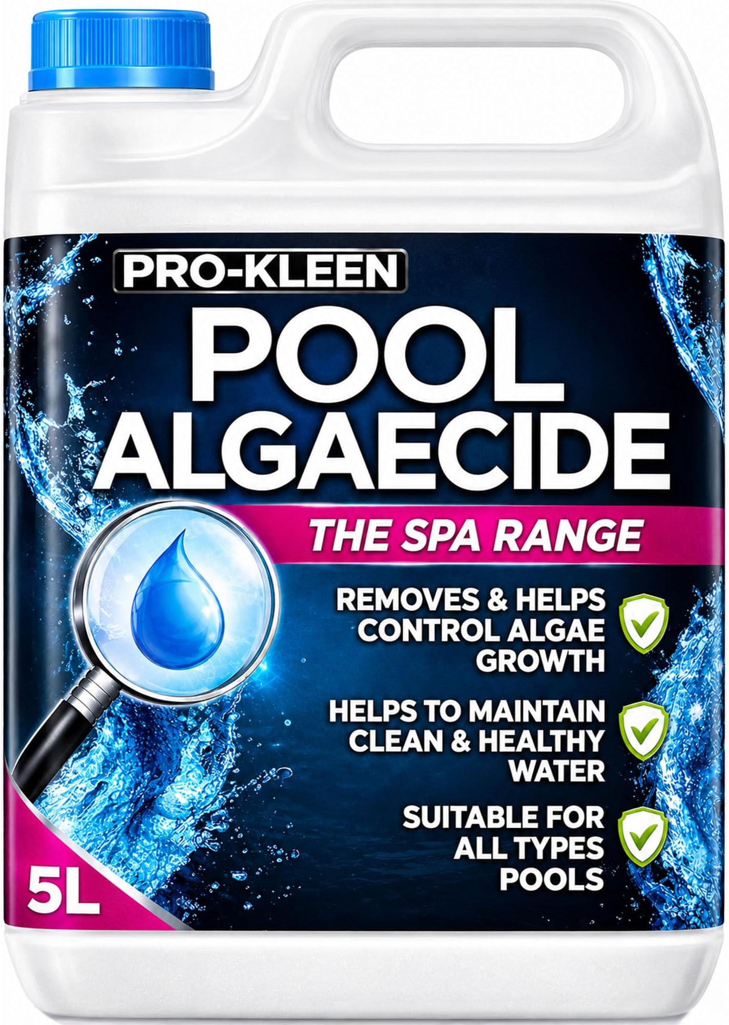Pro-Kleen Pool Algaecide Algae Remover and Cleaner for Swimming Pools and Hot Tubs 5L Removes & Prevents Growth, Treatment, Long-Lasting Professional Formula For Clear Water