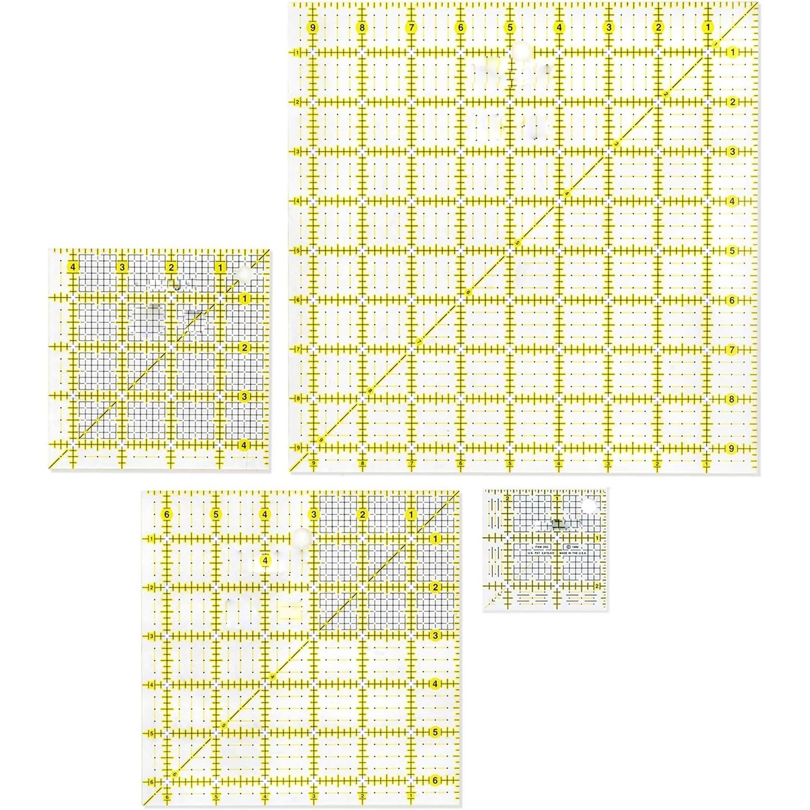 THE WHITE SHOP 4PCS,Square Value Set (2-1/2", 4-1/2", 6-1/2", 9-1/2") Quilting Ruler, Sewing Ruler, 2.5", 4.5", 6.5" and 9.5", Clear