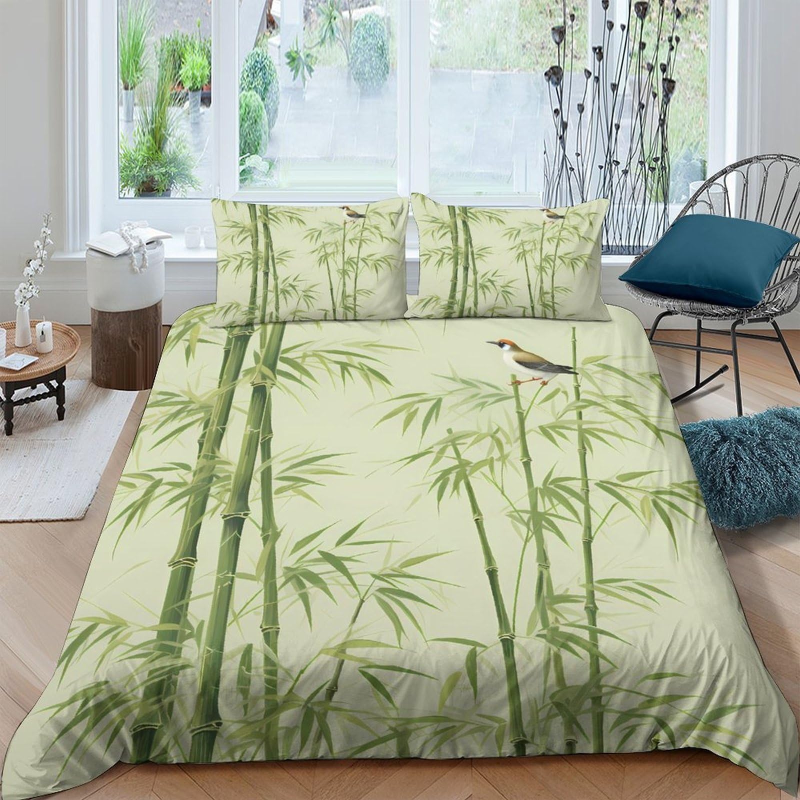Ctjqhvkz Style-3 3D Printed Bamboo Forest Fitted Sheet Microfiber Soft Breathable Bird Mattress Cover For Bedroom Guest Room Decor Single（135X200cm）