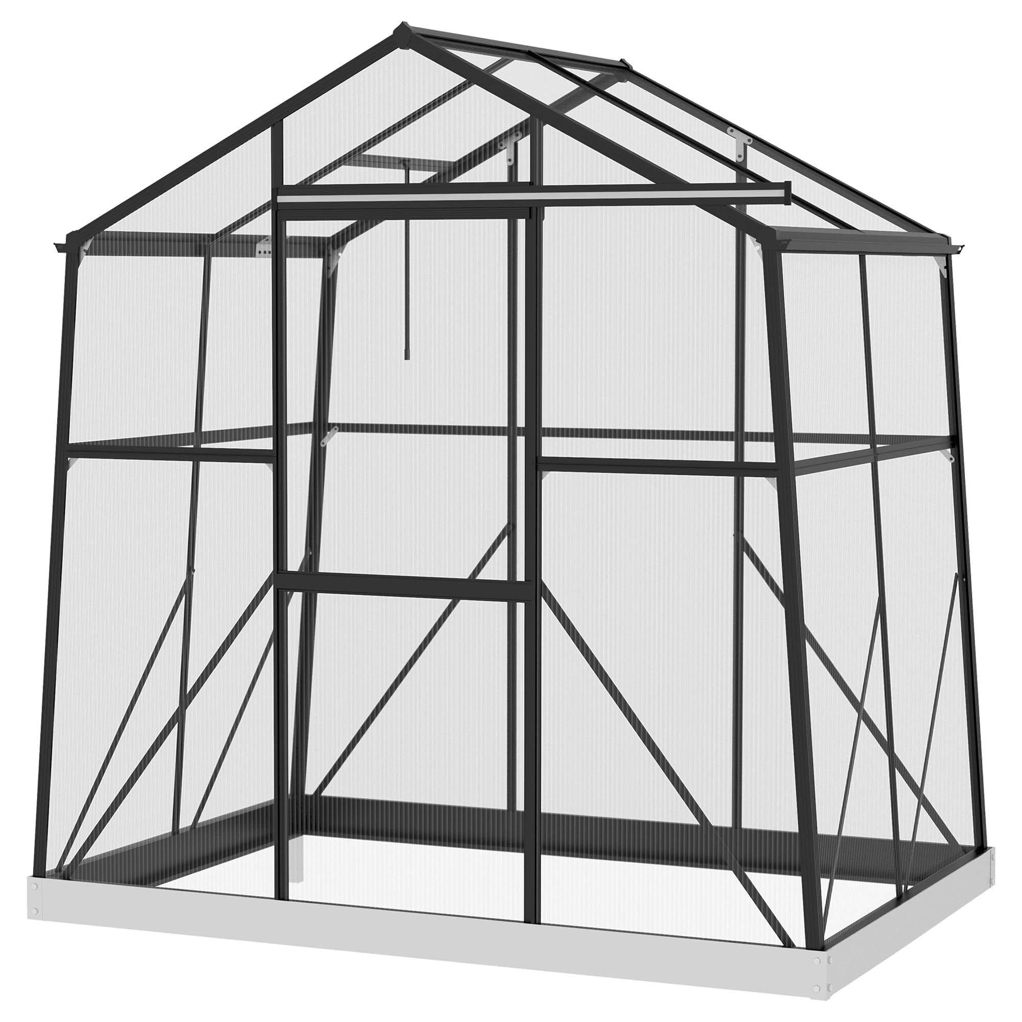 Outsunny Szklarnia aluminiowa, 131 x 192 x 203 cm, szklarnia na pomidory, 2,51 m², z drzwiami przesuwnymi, oknem, fundamentem, do hodowli roślin na balkon, do ogrodu, czarna
