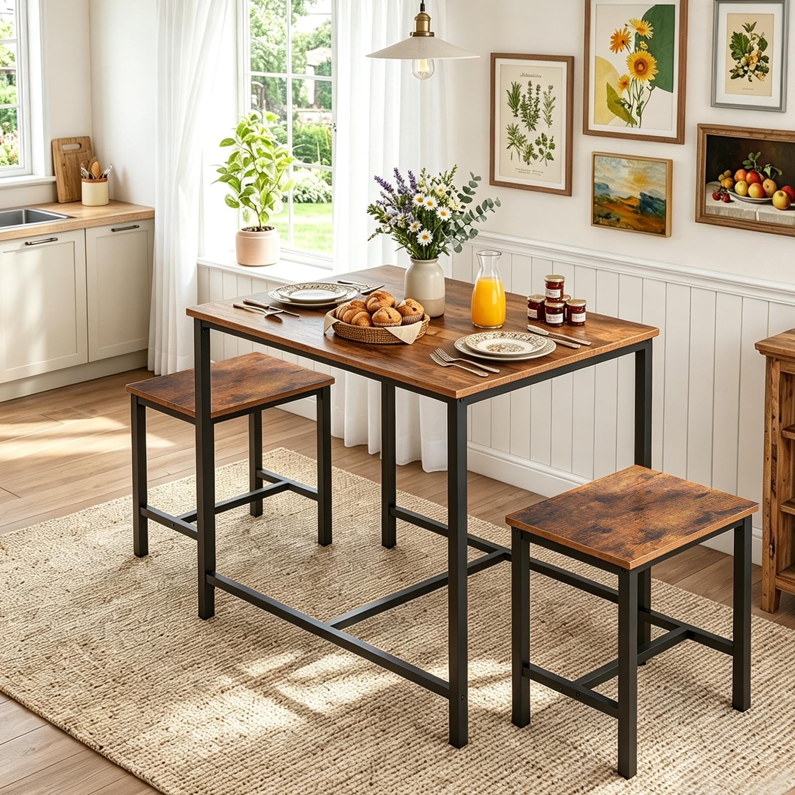 HOOBRO Essgruppe 3-teilig, Küchentisch mit 2 Stühlen Set