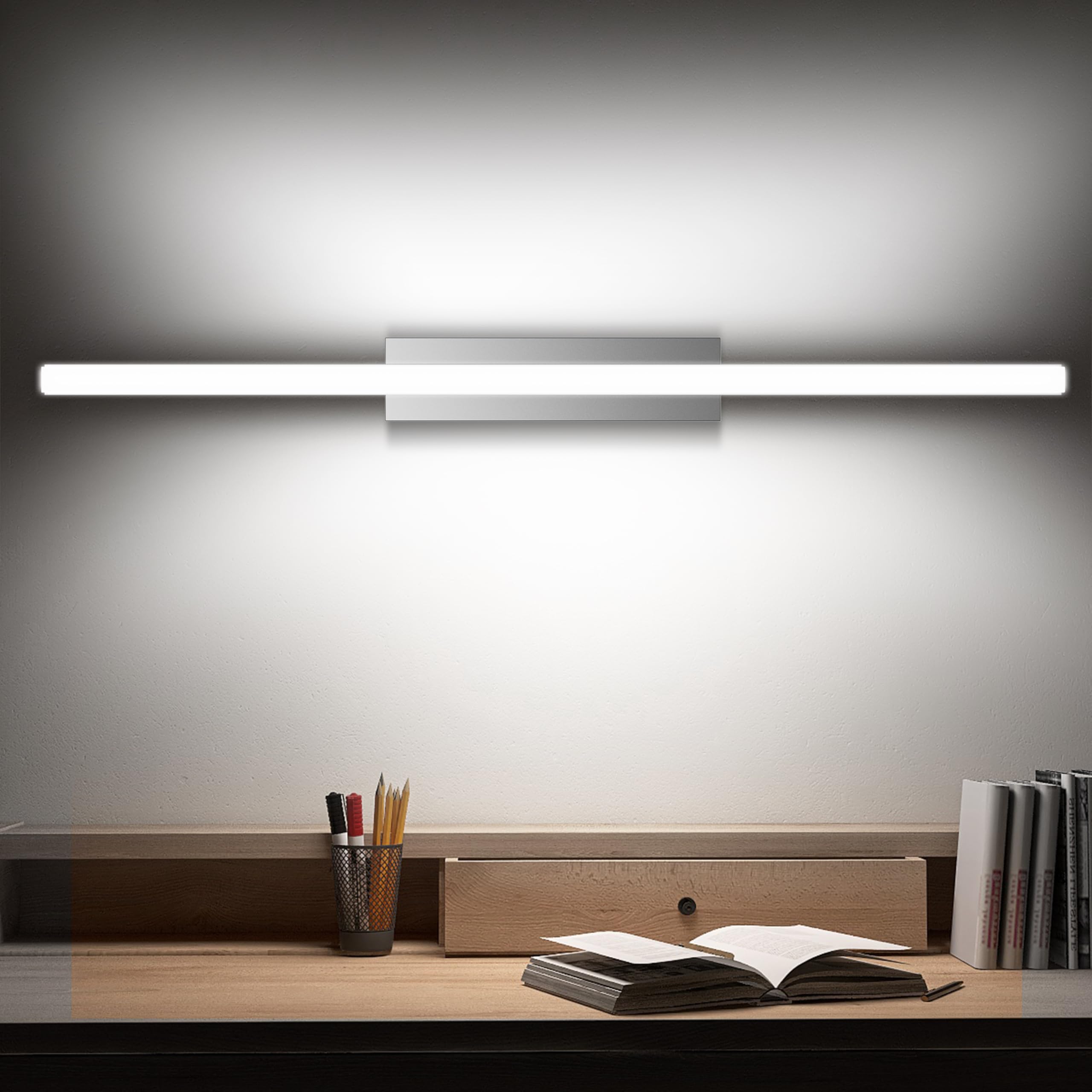 Luce Specchio Bagno Led, 60CM Luce per Specchio Bagno IP44 Freddo 6000K Led del, 10W luminosa Lampada Armadio Illuminazione Impermeabile Argento
