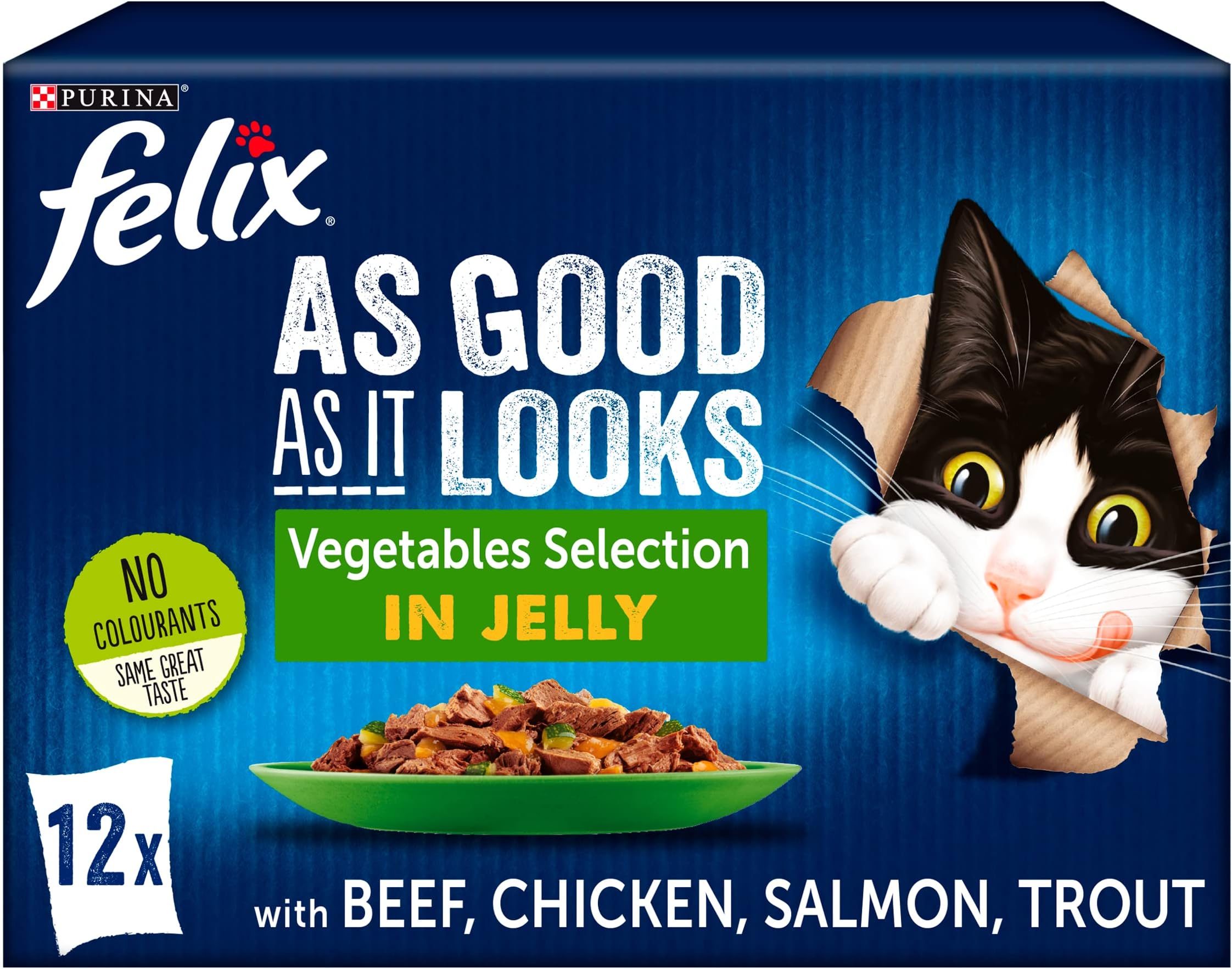 FELIX As Good As it Looks Vegetable in Jelly Wet Cat Food 12x100g (Pack of 4)