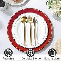 Vista 11 de Gerrii 12 Pcs Metallic Bead Charger Plates 13 Inch Plastic Round Plates Bulk Wedding Beaded Chargers for Table Party Event Decoration(Gold)