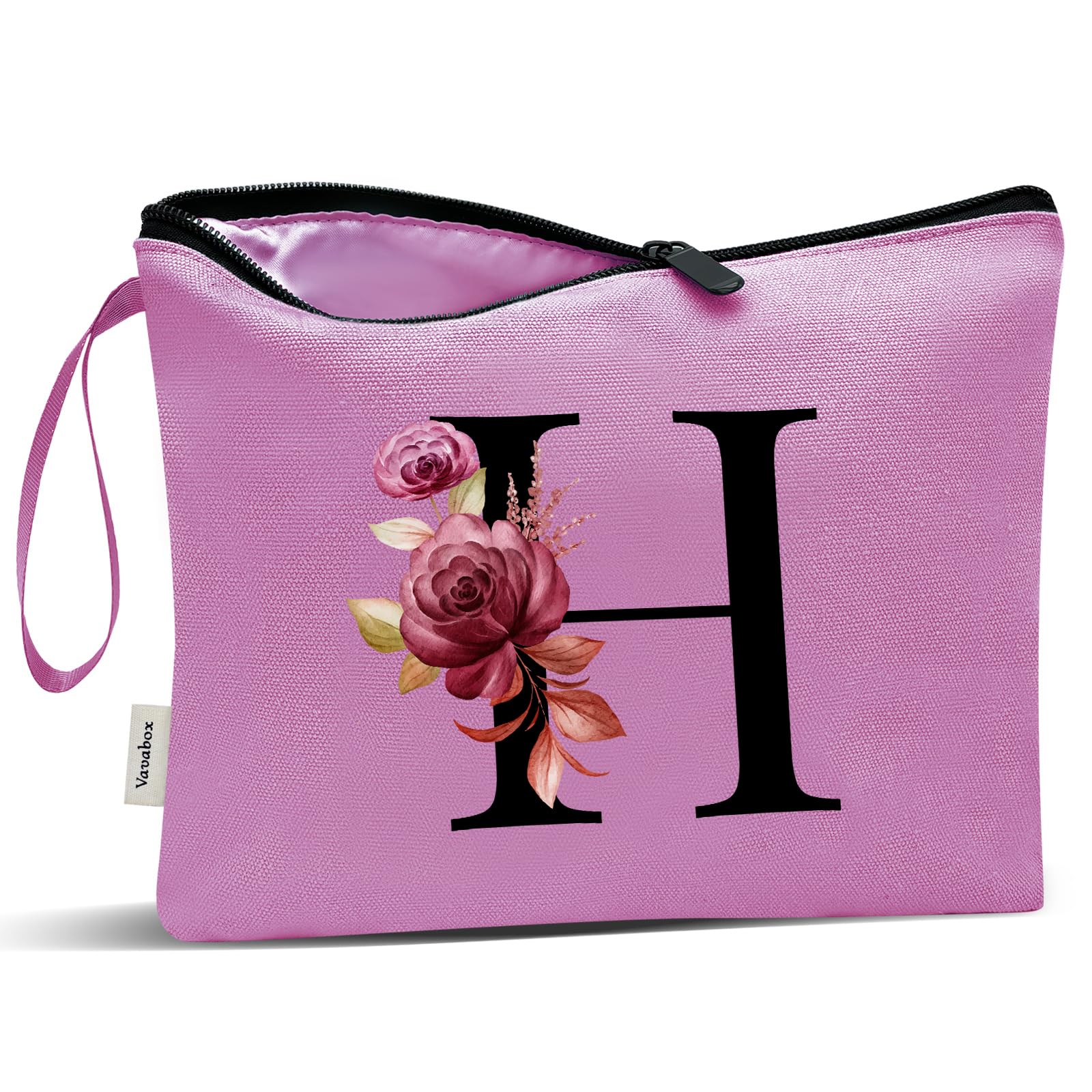 Vavabox A-Z Personalized Makeup Bag, Birthday Gifts for Women Mom, Gifts for Best Friend, Bride Bridesmaid Cosmetic bag (H, 07-Purple)