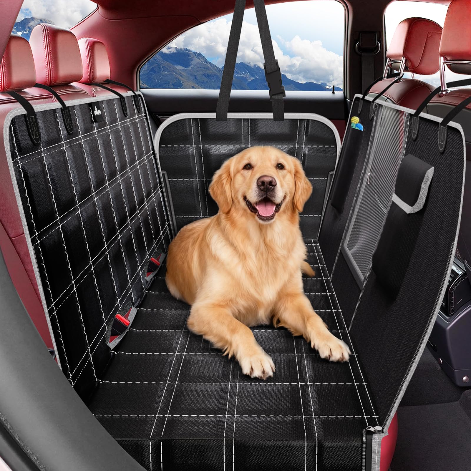 UPAWPIA Dog Car Seat Cover 100% Waterproof Scratchproof Dog Hammock 600D for Car Back Seat Nonslip with Mesh Window Car Seat Protector for Dogs Pets Universal Fits for Most Cars Trucks SUV — image 1