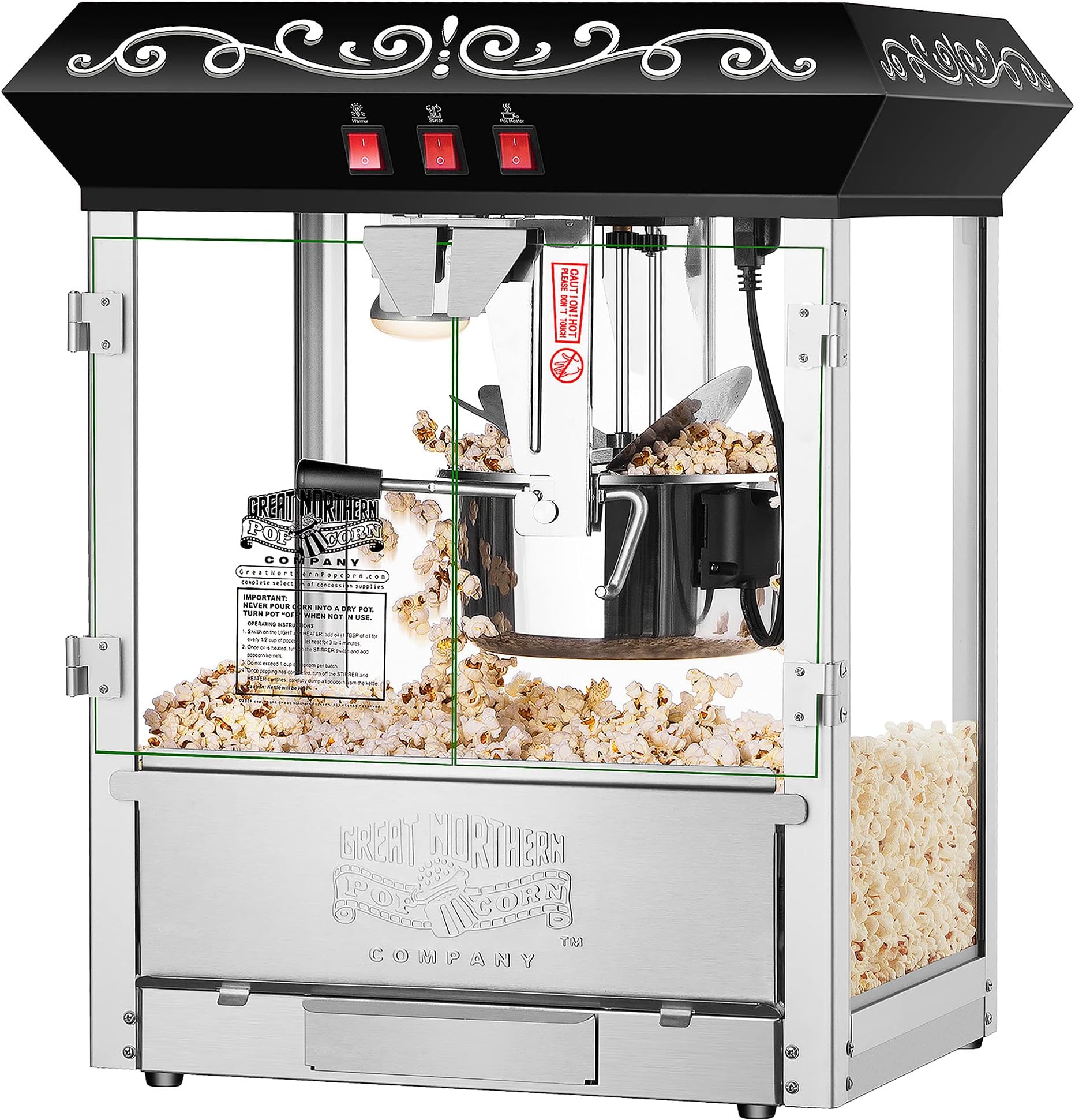 Perfect Popper Popcorn Machine - 10oz Stainless-Steel Kettle, Reject Kernel Tray, Warming Light, and Accessories by Great Northern Popcorn (Black)