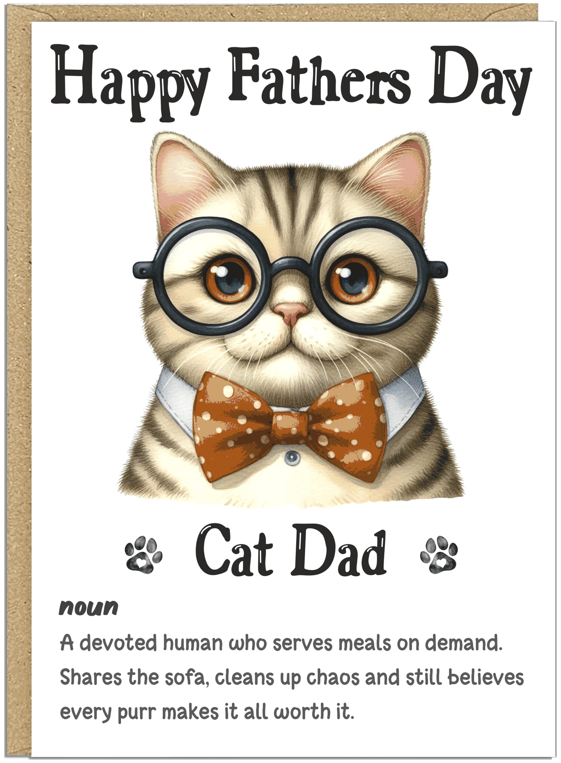 Funny Cat Dad Father's Day Cards | Personalised Cat Daddy Card for Him | Humorous Cat Lover Best Dad Happy Fathers Day Card | Cute Glasses Bow Tie Kitten Design (Design 1)