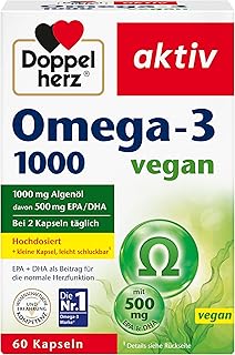 Doppelherz Omega-3 1000 vegan - Hochdosierte Omega-3-Fettsäuren EPA & DHA aus pflanzlichem Algenöl - 60 kleine & vegane Kapseln