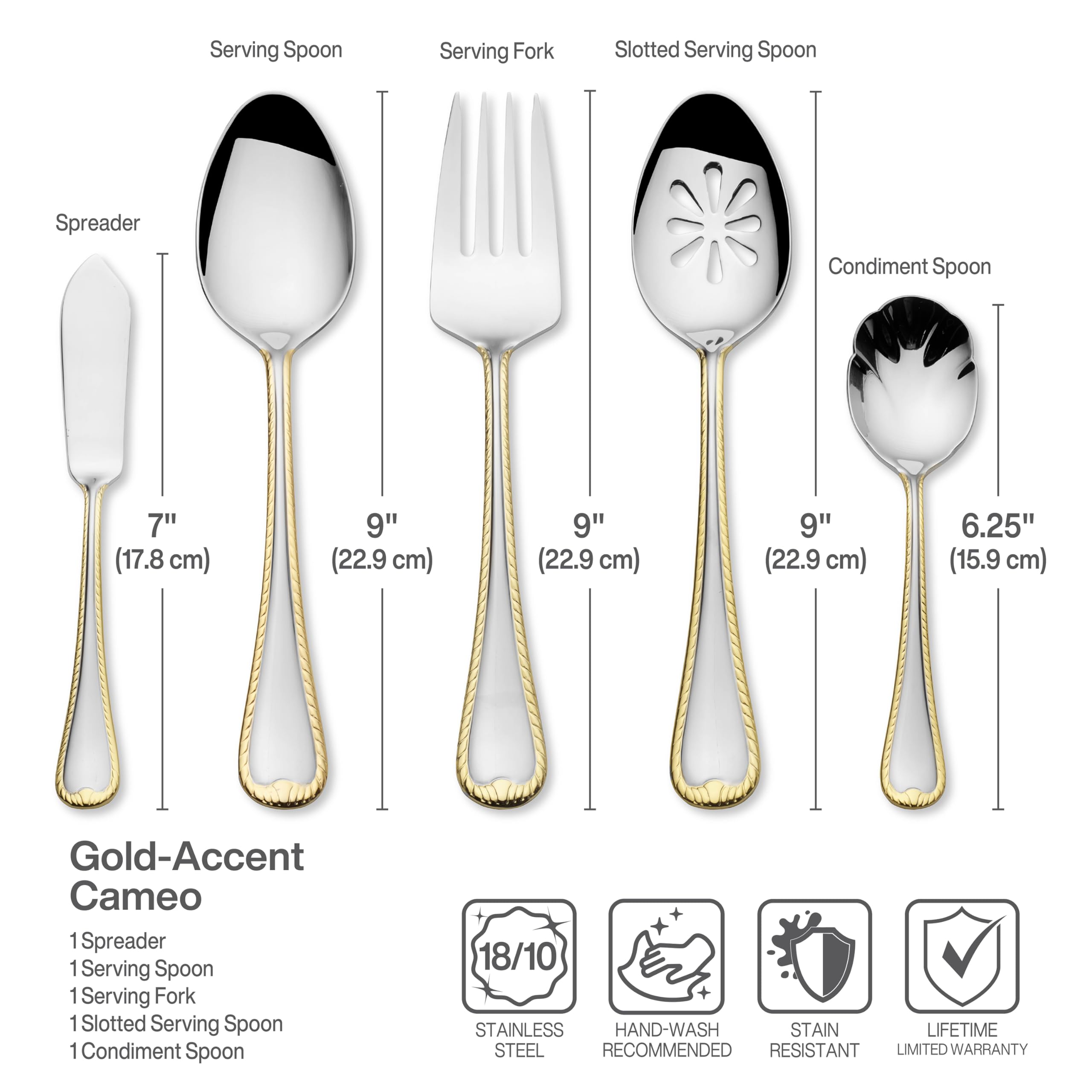 Mikasa Cameo Gold 65-Piece Flatware Set for 12, 18/10 Stainless Steel Silverware with 24-Karat Gold Accents, Teardrop Handles, Dishwasher Safe — Amazon image 5