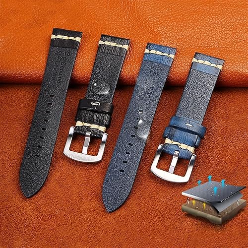 Miniatura 7 de NRYCR Handmade Genuine Leather Watch Strap 20mm 22mm24 For Rolex Citizen Omega MIDO HUAWEI GT men's Watchband Brown blue green grey