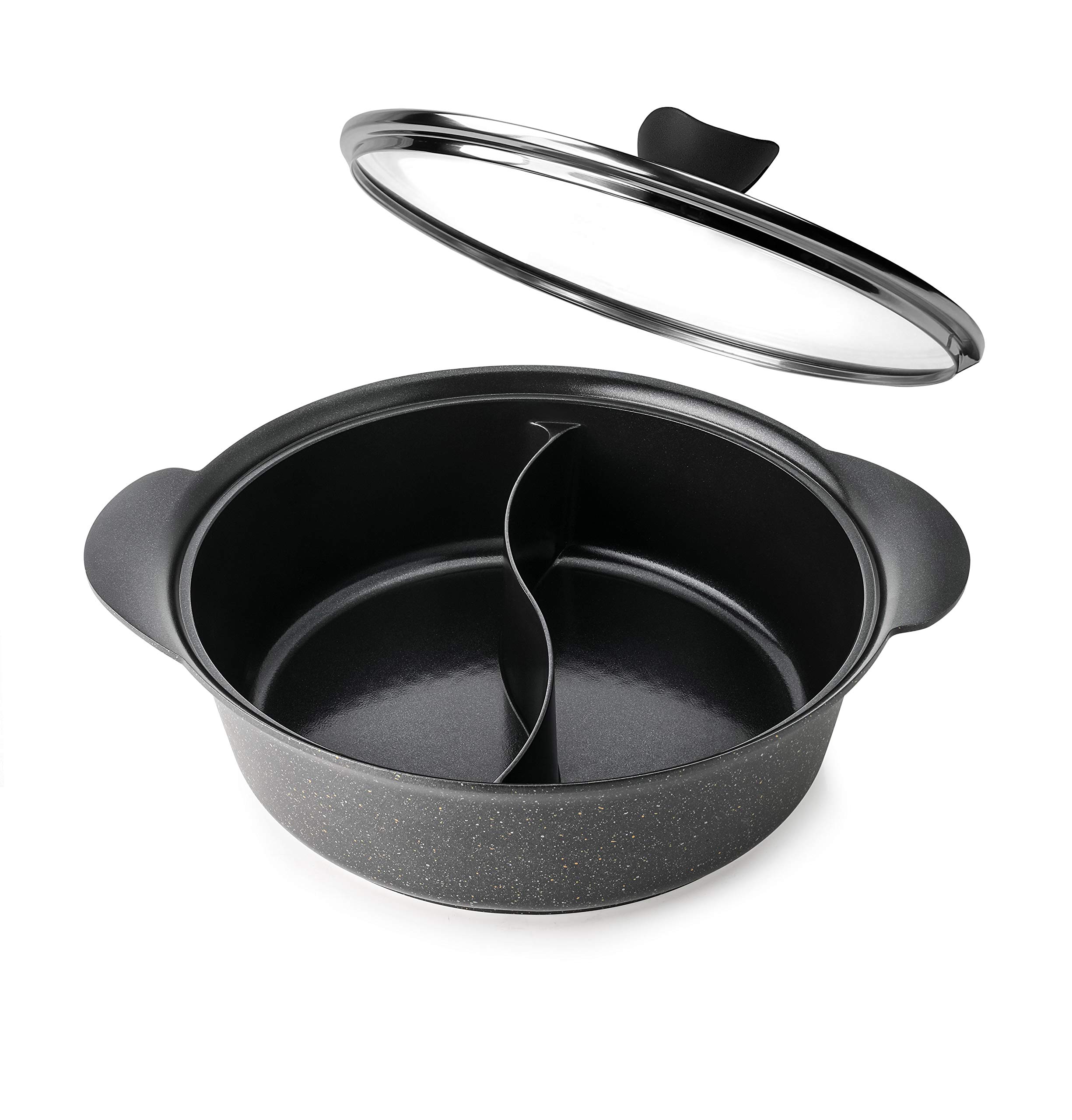 Haufson Yin Yang Hot Pot | Works with All Major Hobs | Naturally Non-Stick | Seamless Design | Professional Kitchenware for The Home (Black)