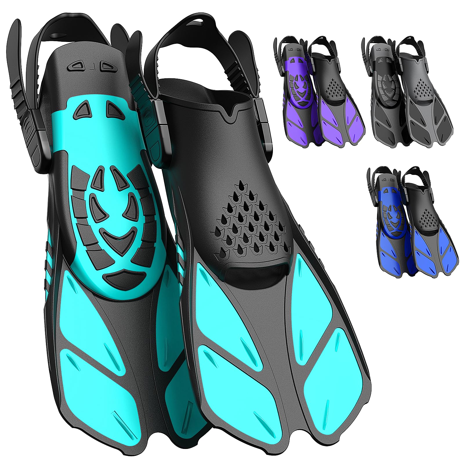 Schnorchelflossen, Flossen Verstellbar Erwachsene Reisegröße Schwimmflossen Unisex Taucherflossen für Erwachsene Männer Frauen Kinder Offene Ferse Trainingsflossen mit Netztasche