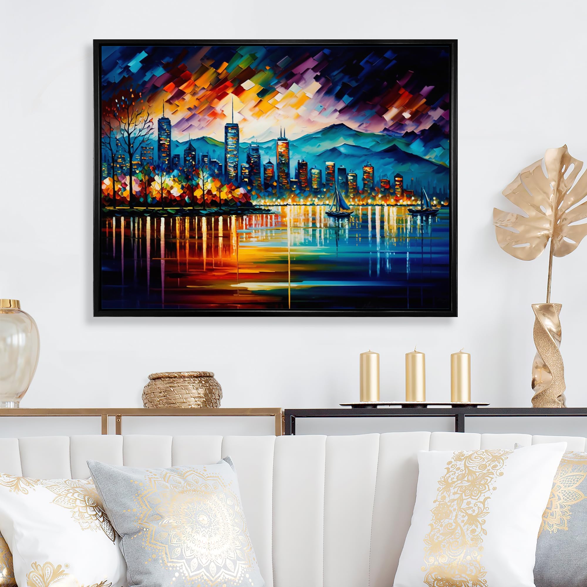Amazon.com: City Vancouver framed wall Art, Sunset Over