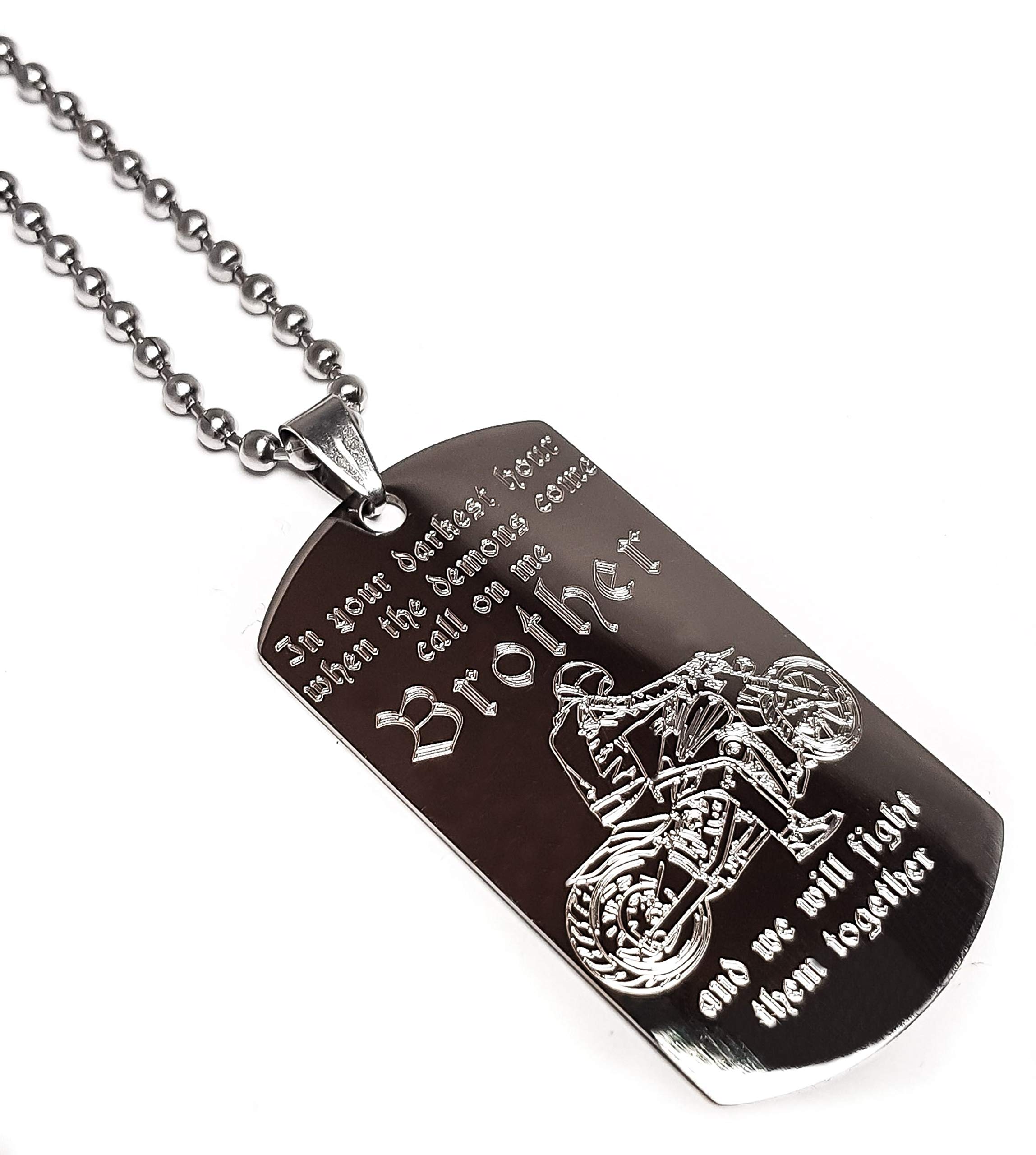 Real Bullet Design Dog Tag In The Darkest Hour When The Demons Come, Call on Me Brother and We Will Fight Them Together Limited Biker Edition + Free Engraving, Stainless Steel, No gemstone.