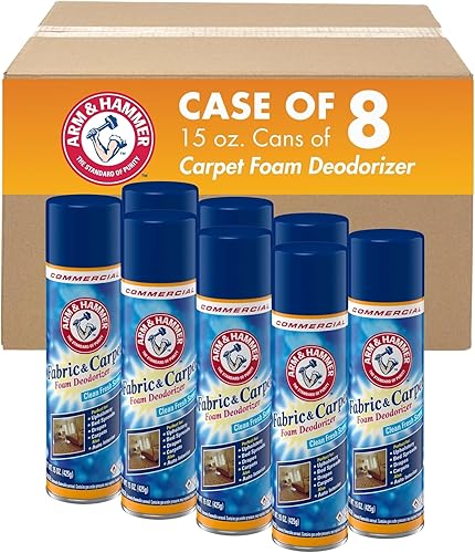 Arm & Hammer 3320000514CT Desodorizador de espuma para tela y alfombra, aroma fresco, aerosol de 15 onzas (caja de 8)