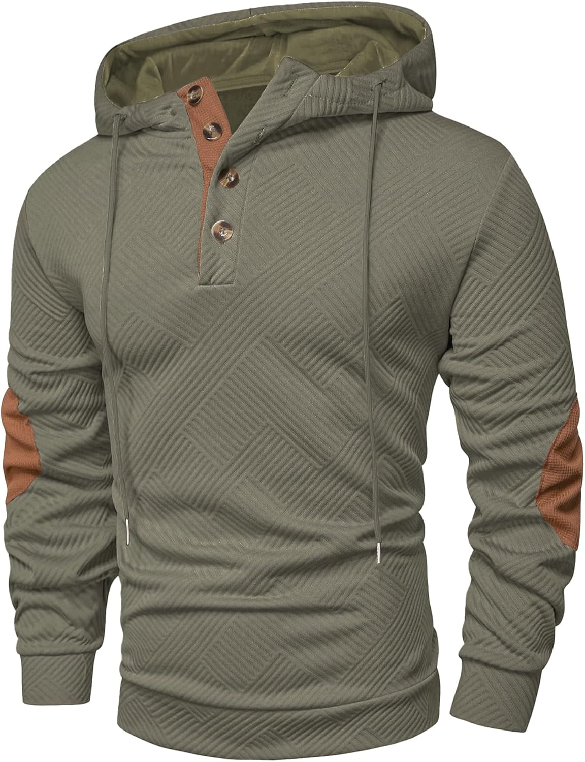 JMIERR Mens Hoodies Fall Casual Cotton Textured Long Sleeve Half Button Pullover Hooded Sweatshirts
