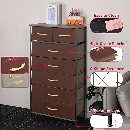 Miniatura 8 de Mifuro - Cómoda alta para dormitorio, torre organizadora de almacenamiento vertical con 7 cajones, cómoda con contenedores de tela, marco de acero,