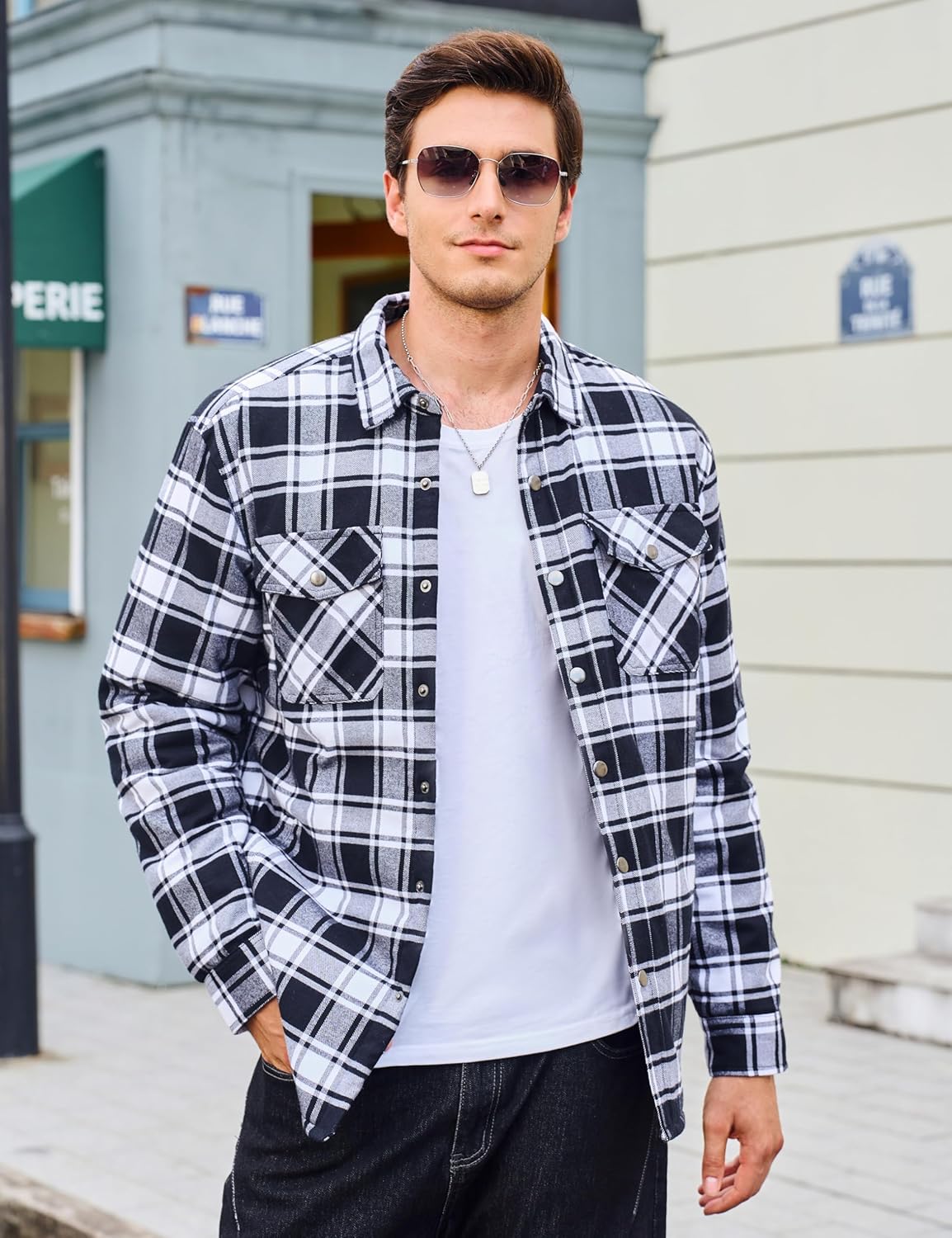 CRYSULLY Men's Flannel Shirt Jacket Cotton Quilted Lined Button Down Plaid Shirt Jacket Winter Warm Heavyweight Shackets - Image 2