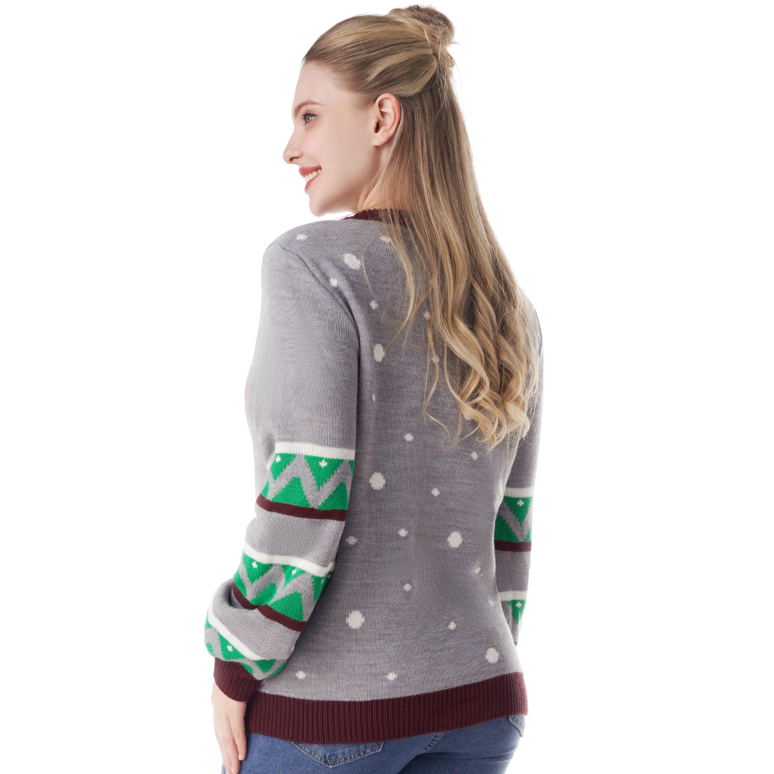 JOYIN Maglione natalizio da donna con luci LED e renna, con lampadine integrate, rosso, nero, blu, maglione lungo natalizio (S-XL)