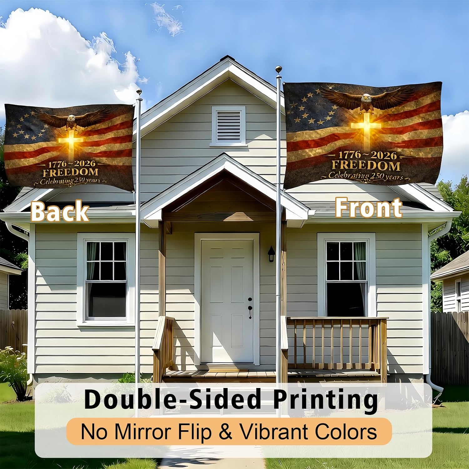 250 Year American Flag Set–3x5 Ft Double Sided 3-Ply American Flags for Outside Banner with Garden & Half Round Porch Flag, 1776-2026 Patriots Flag 4th of July Decorations, 4 Piece (Set G)