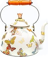 Vista 8 de MACKENZIE-CHILDS Tetera de Esmalte, Tetera Bonita para Estufa, 2 Cuartos, Rosa Silvestre Marrón