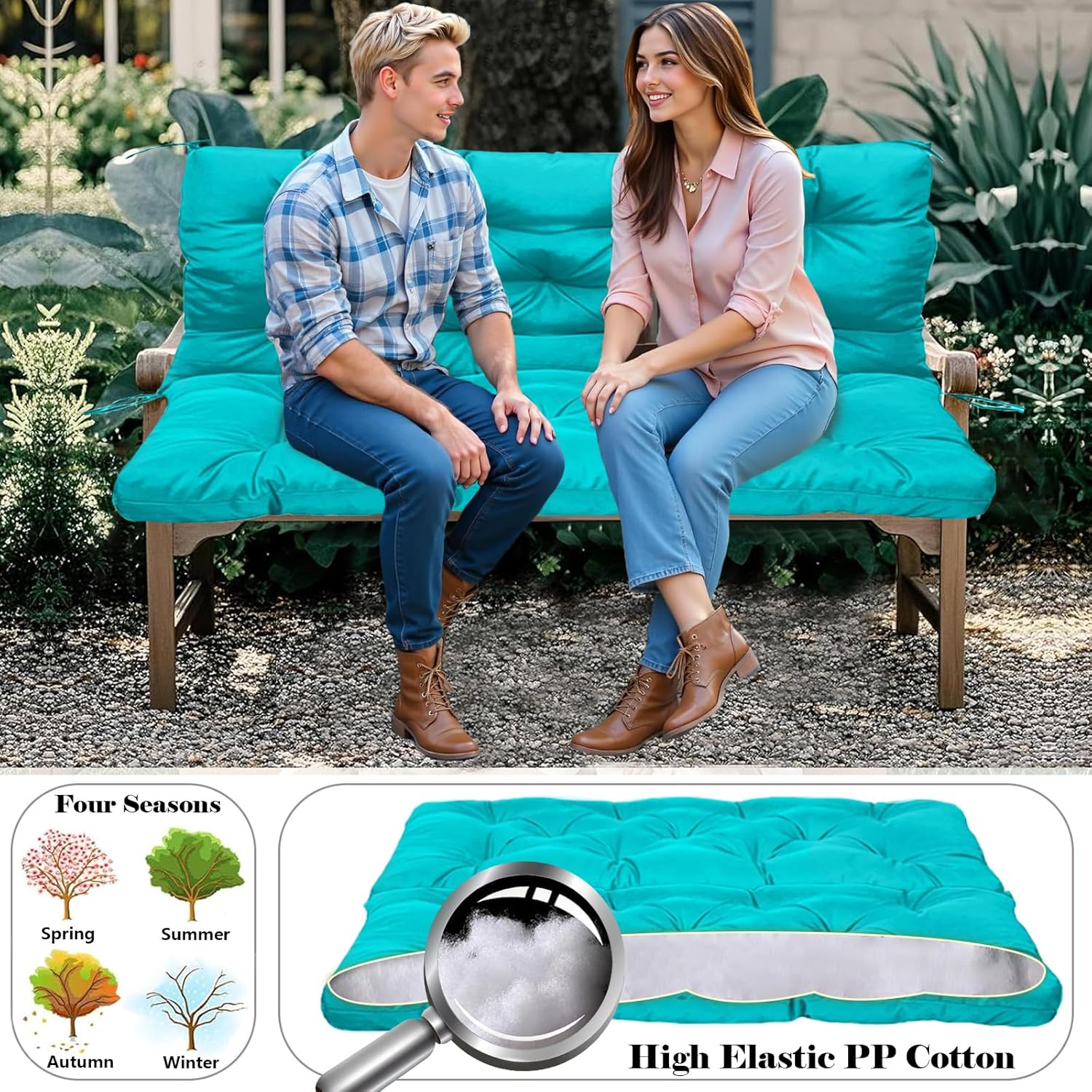 Outdoor Swing Cushions 3 Seater Waterproof, Swing Cushion Replacement Porch Swing Cushions with Backrest Bench Cushion for Patio Loveseat Pad Outdoor Furniture (Lake Blue 60x40in)
