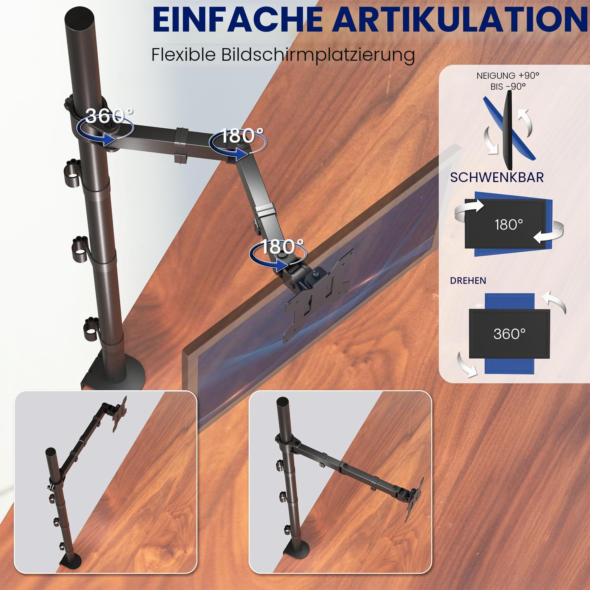 VIVO Stand-V011 Monitor-Schreibtischhalterung, 99,1 cm (39 Zoll) Stange, voll verstellbar, neigbar und schwenkbar, für Bildschirme von 33 bis 81,3 cm (13 bis 32 Zoll) mit VESA-Befestigung, Schwarz
