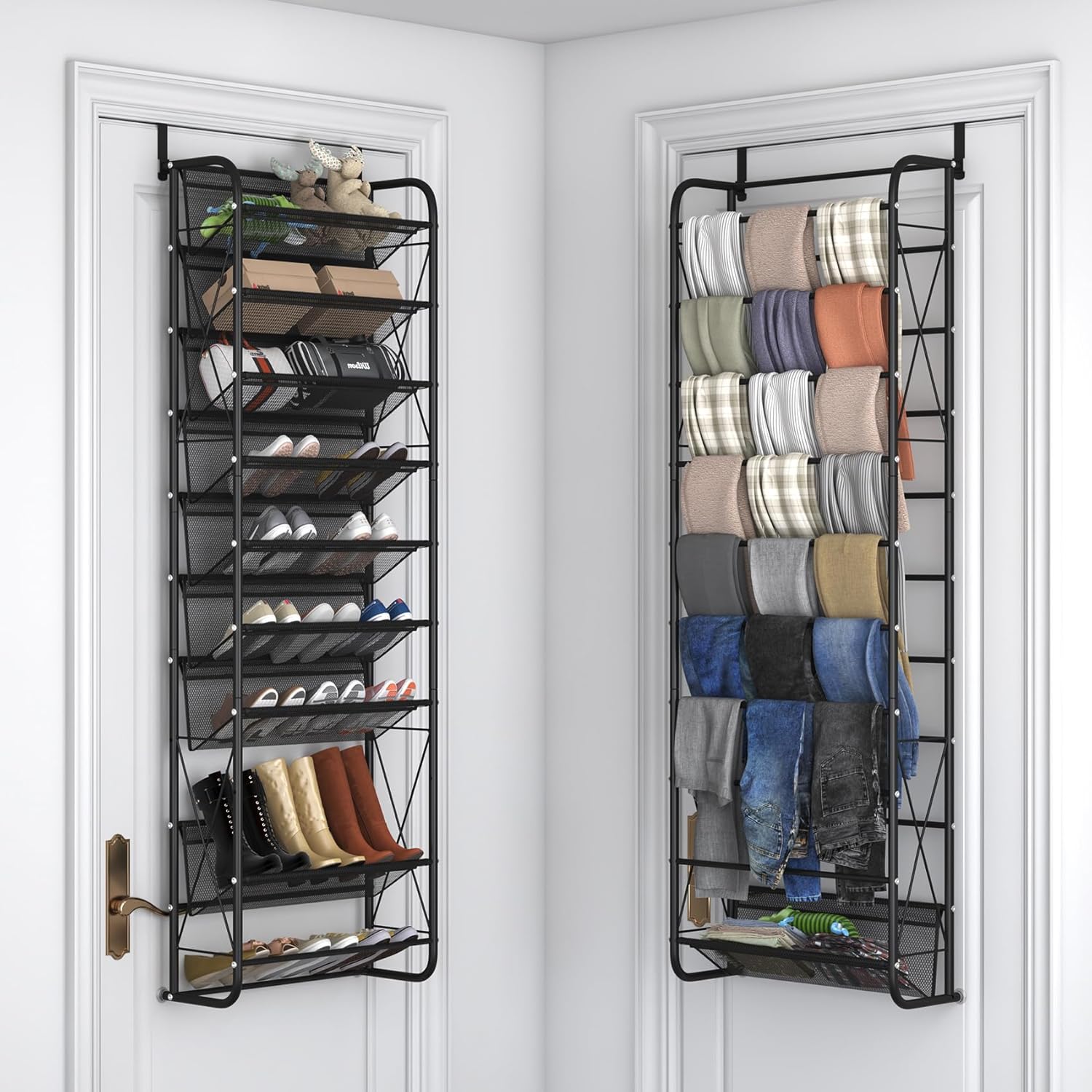 10 Tier Shoe Rack Hanging Shoe Storage the Door Shoe Rack for Closet Pantry Over The Door Shoe Organizer Wall Floating Shelves (Matte Black, 10 Tier)