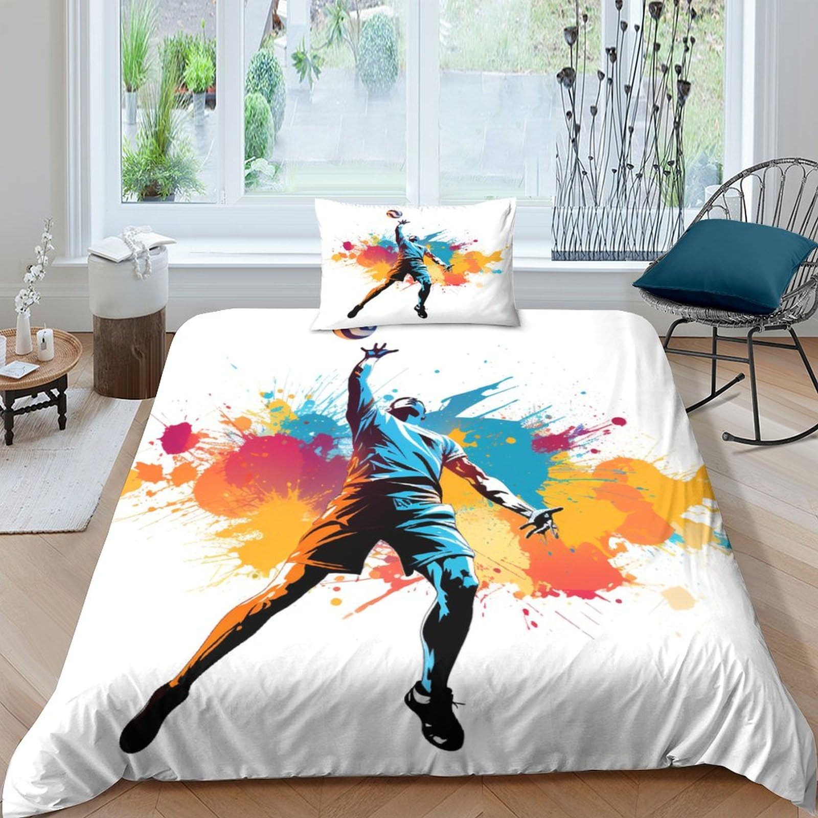 Volleyball Athletes 3D Printed Duvet Cover with Pillowcases Volleyball Bedding Set with Zipper Closure Hypoallergenic Soft Microfiber Quilt Cover Set Single(135x200cm) — image 1