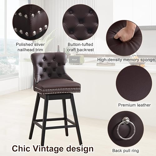 Miniatura 7 de Taburetes de bar con altura de mostrador, taburetes de bar giratorios de piel sintética 360 con respaldo, sillas tapizadas de altura de mostrador,