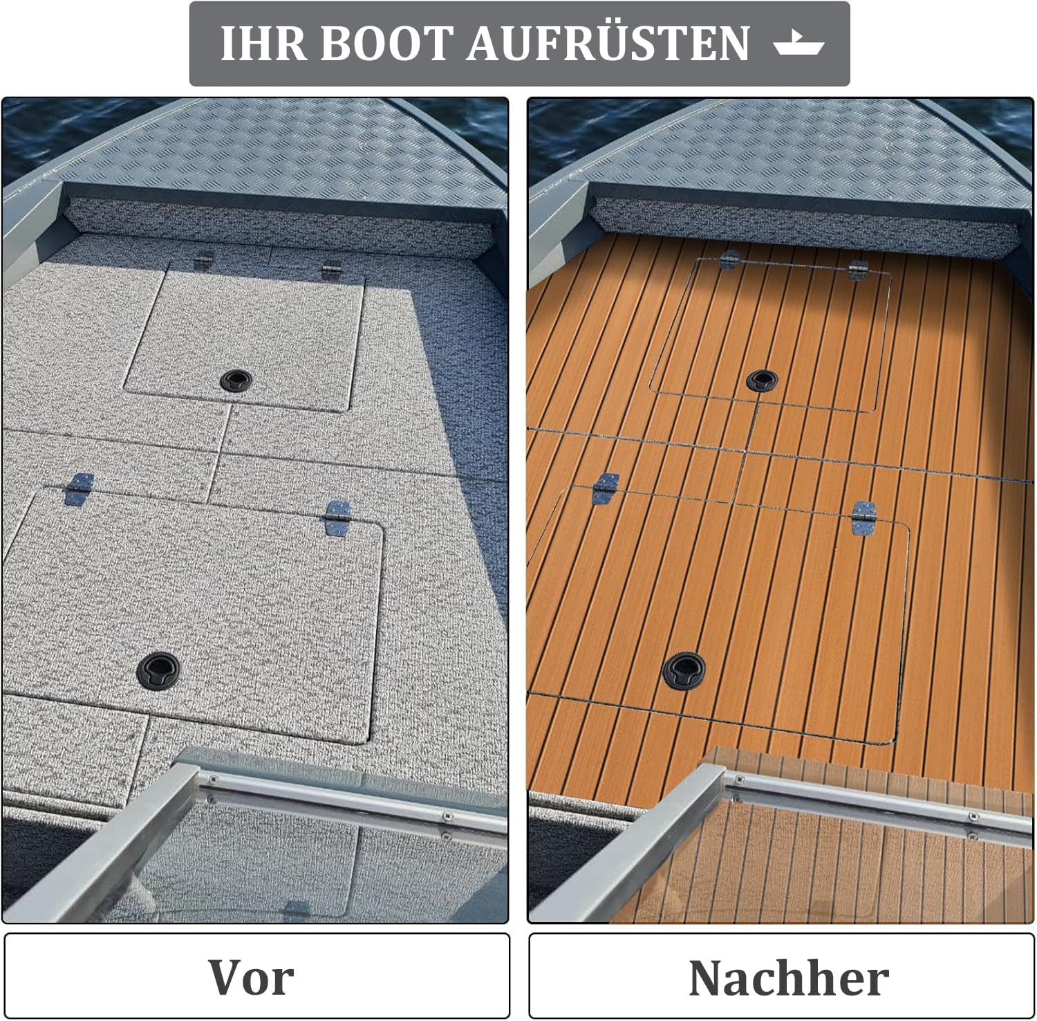 HXBYX Eva Schaum Boot Bodenbelag mit 3M Selbstklebende Unterstützung DIY Boote Decking Marine Blatt Faux Teak Material, rutschfeste Kühler Pads für Kajak Yacht SwimPool RV 240X112cm/240X79cm/240X41cm