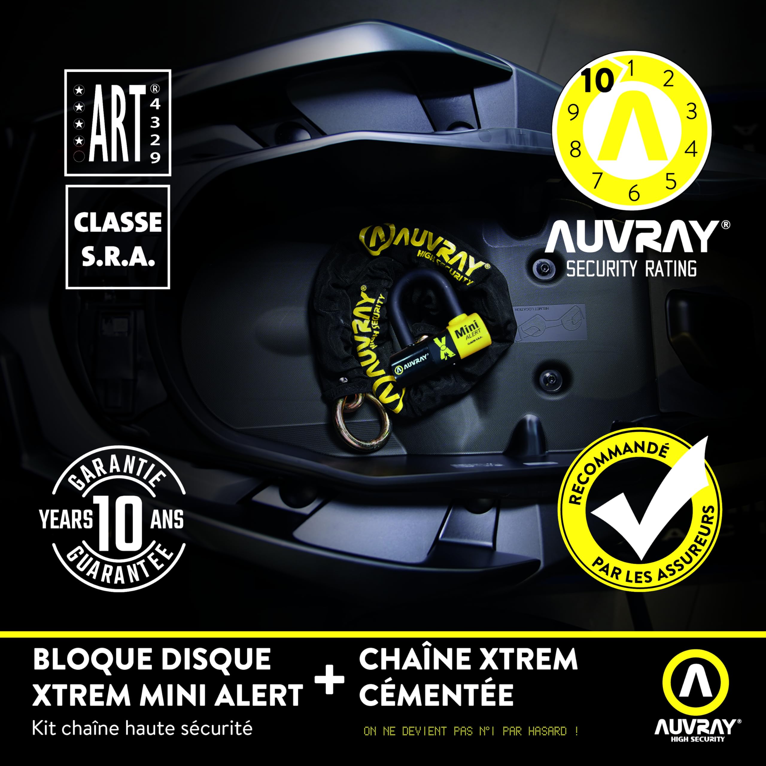 AUVRAY zestaw łańcuch z ogniwem lasso z kłódką XTREM MINI z alarmem - długość 100cm, średnica 13,5mm (klasa S.R.A. oraz ART)