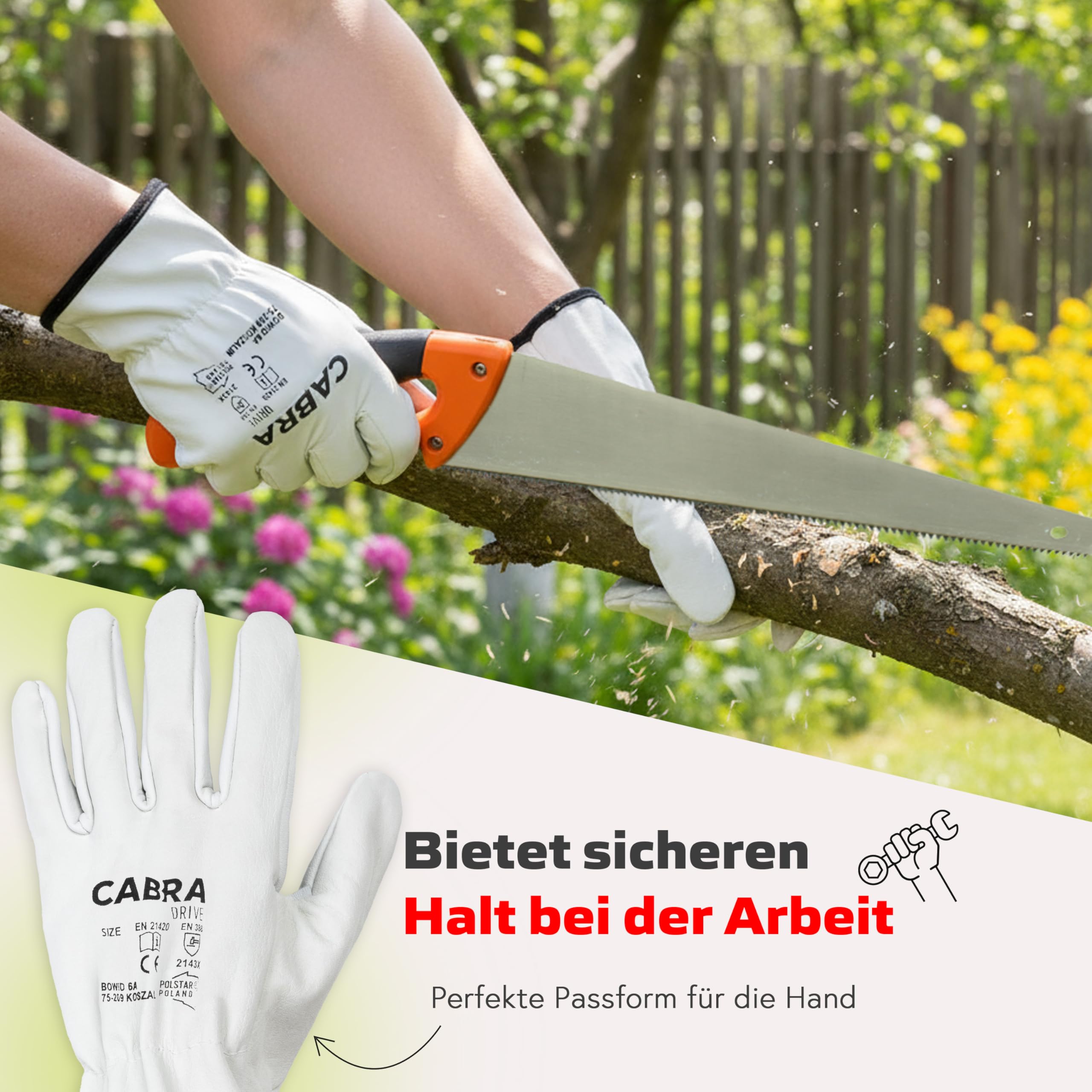 Covent Gants de travail en cuir pour homme - Taille 9 - Gants de jardinage résistants aux épines EN388 2143X - Gants de protection avec cordon de serrage élastique - Cuir de vachette respirant