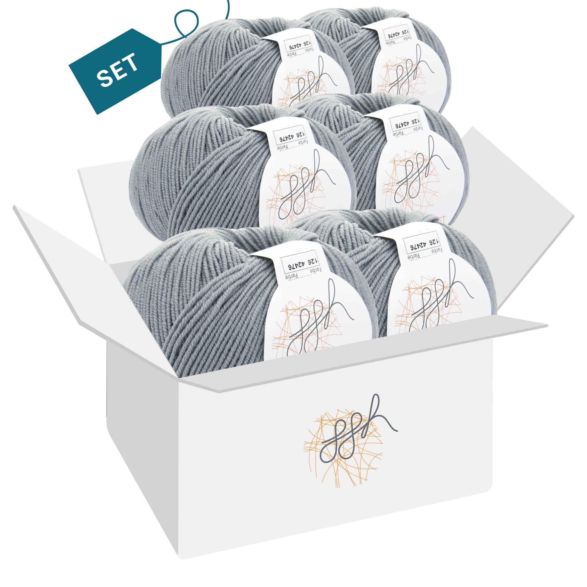 ggh Merino Soft Box - Ovillo de lana merino para tejer, 6 x 50 g (total 300 g), 170 m/50 g, color 126, gris medio