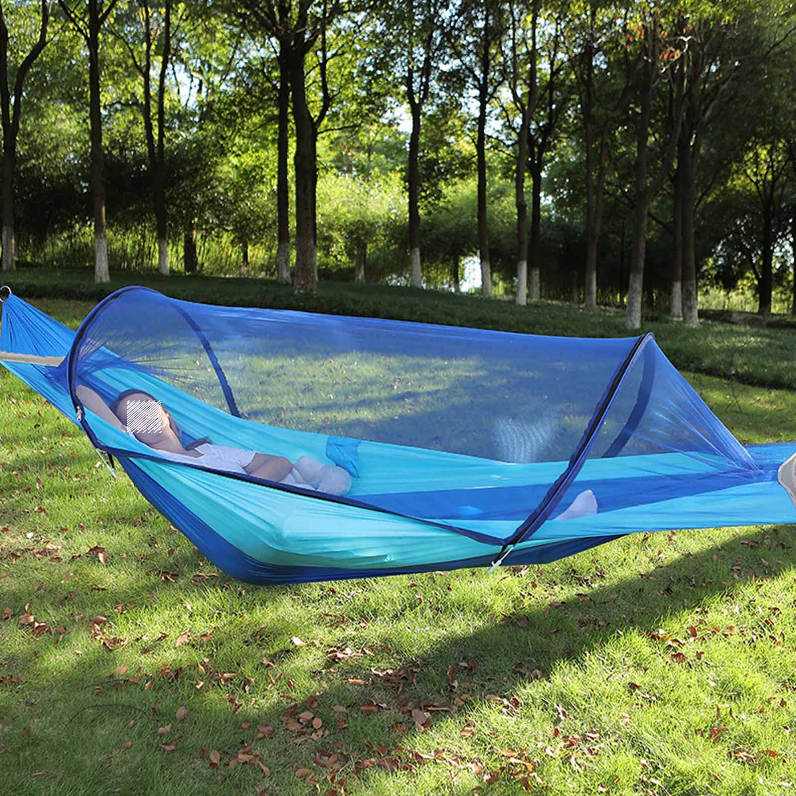 Hamacs D'arbre Pour 2 Personnes À L'extérieur, Hamac Portable À Ouverture Rapide Pouvant Supporter Jusqu'à 660 Lb Avec 2 Cordes Épaisses, Parfait Pour La Plage, Le Camping, Bleu,55*102 inches