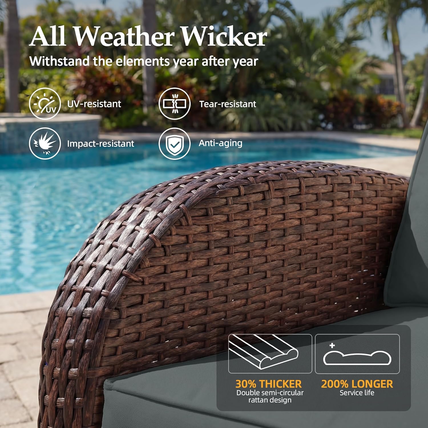 UPHA 8 Pieces Patio Furniture Set with 56" Fire Pit Table, Wicker Outdoor Sofa Set with Swivel Chairs, All-Weather Patio Conversation Set for Porch Deck Backyard, Gray