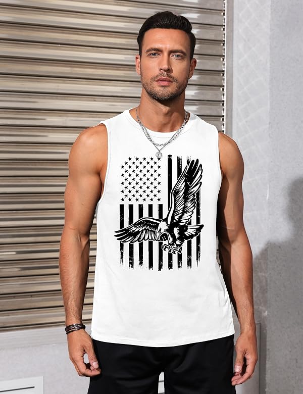 Gosuif Tank Tops Men 4th of July Tank Top Men USA Flag Eagle Print Summer Beach Muscle Mens 4th of July Shirt Graphic Patriotic Workout Gym White Fourth of July Tank Top Men by Gosuif - Image 2