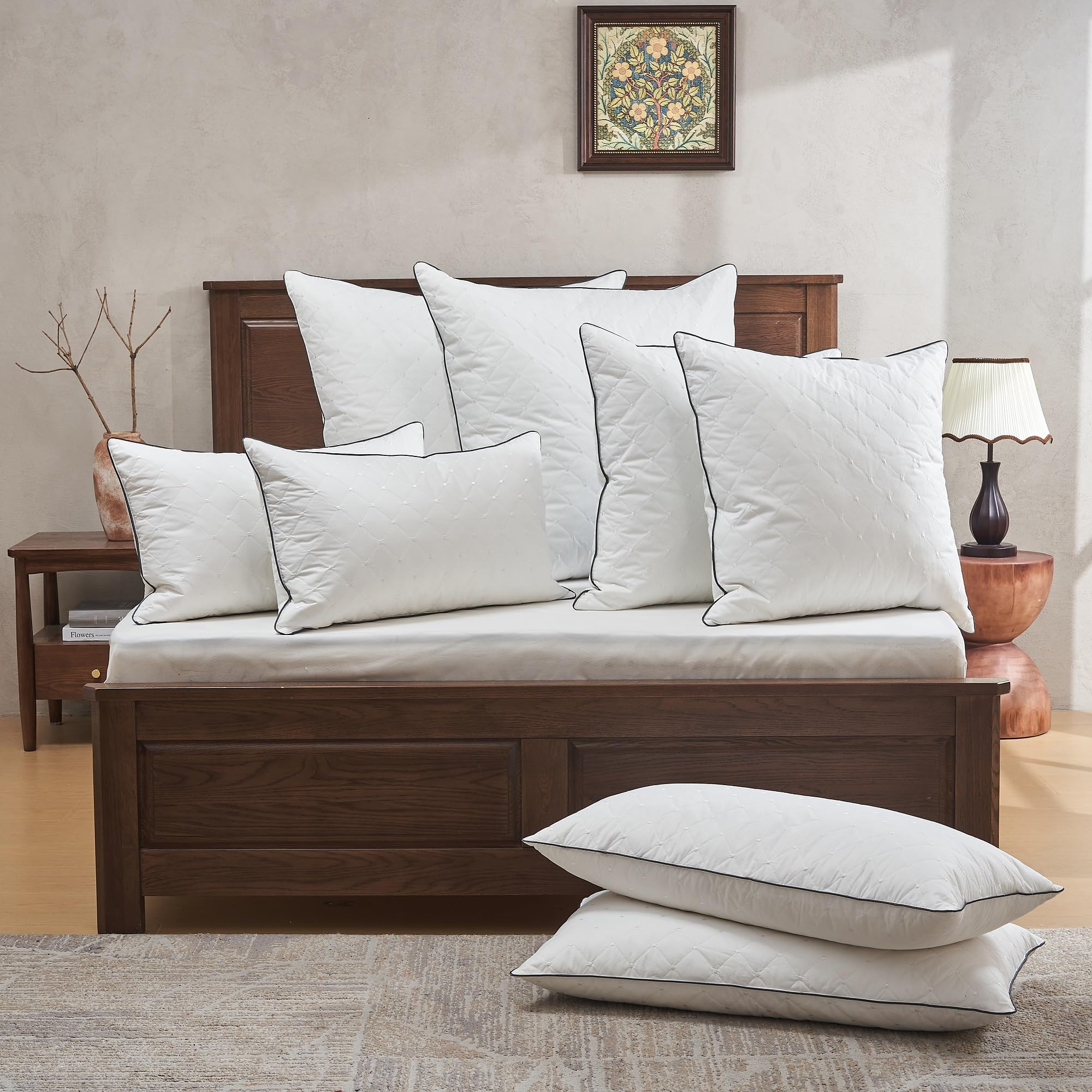 Deodar Lot de 2 Oreillers en Plumes et Duvet d'oie 60 x 60 cm | Housse 100 % coton, lavables en machine, certifiés Öko-Tex et RDS, pour un confort doux et un sommeil agréable