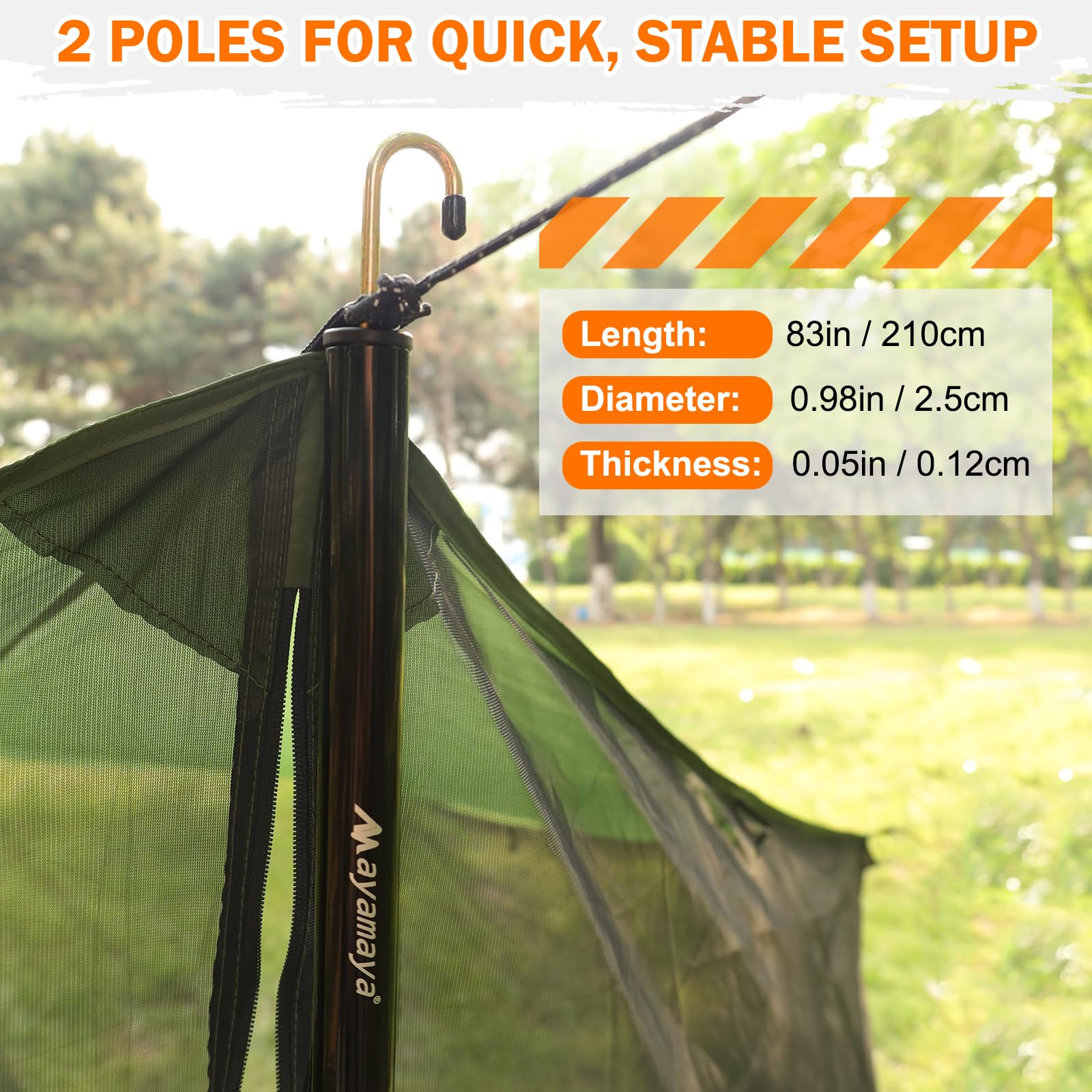 Bâche imperméable avec moustiquaire et barres, 3 x 5 m, ultra légère avec fermeture éclair, sardines, cordes de serrage pour hamacs, jardin, parc, terrasse, pic