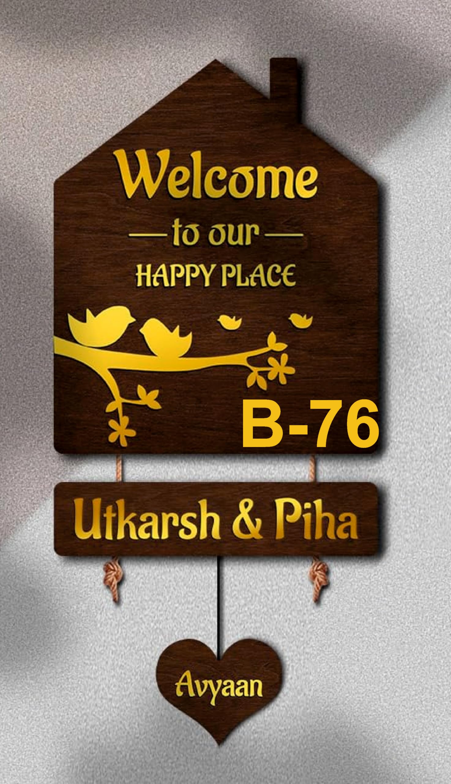 Personalised Wooden House-Shaped Name Plate, Welcome Sign with Birds Design, Wall Hanging Decor (30cm)-image-24