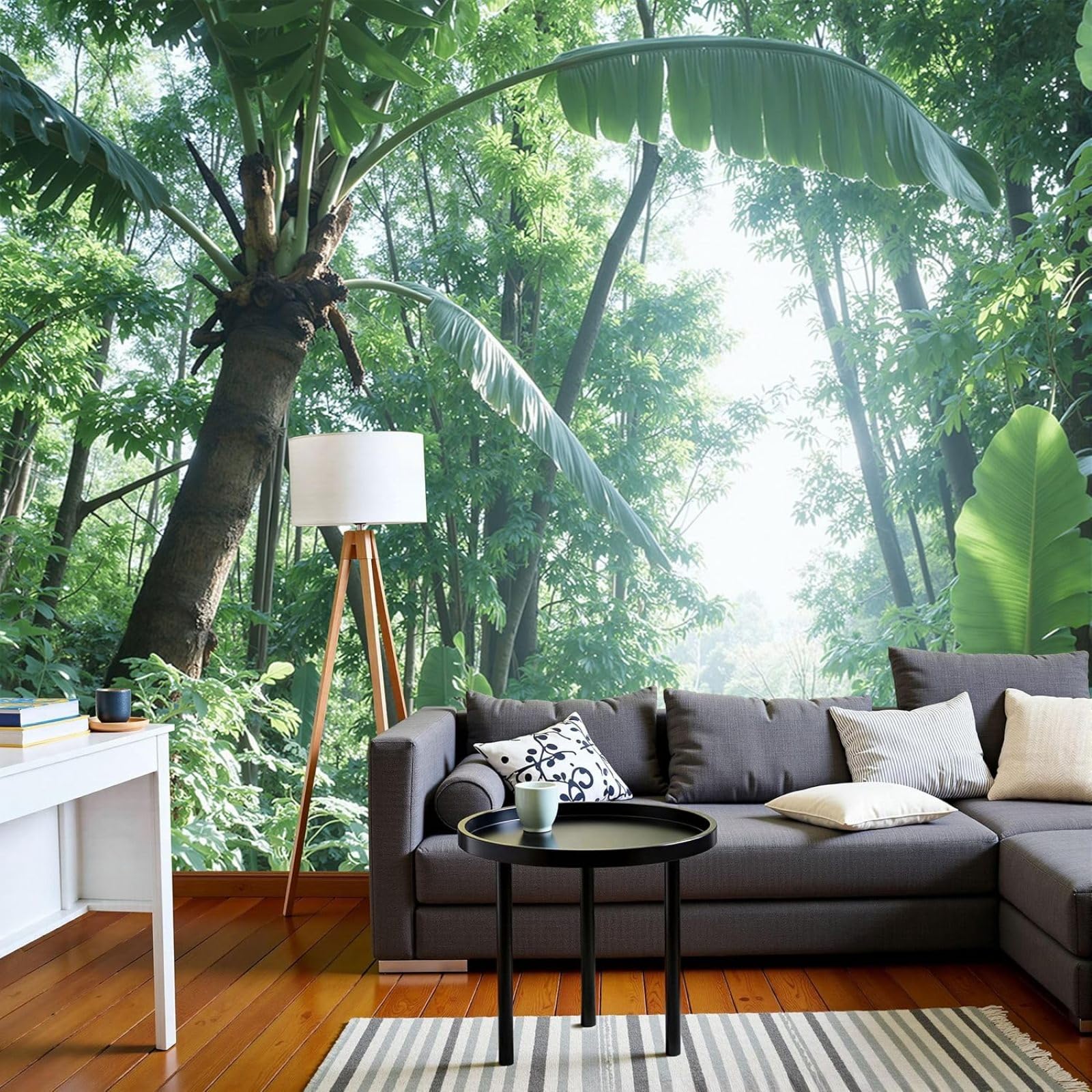 kfjhgbdshhj Tropical Rainforest Photo Wallpaper - Natural Banana Leaves Green Non-Woven for Living Room, Bedroom, Children's Room Wall Decoration, 250cm x 175cm Stickers - Frameless Painting - Poster