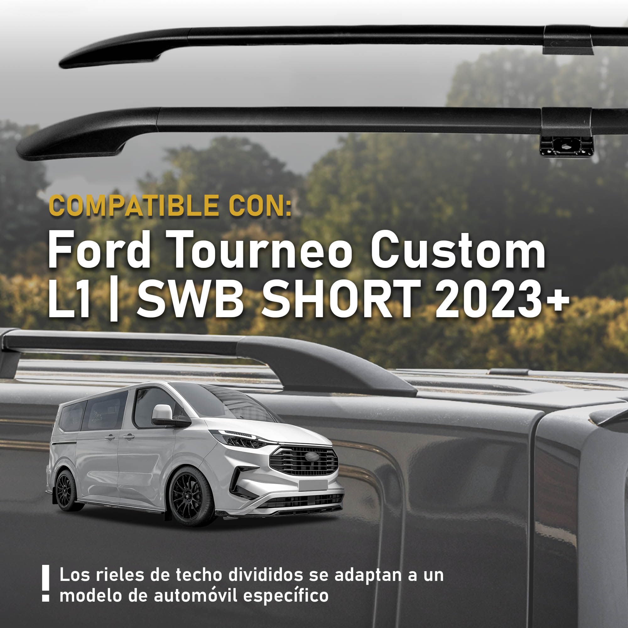 CHROMEMASTER | Barras Portaequipajes, Rieles de Techo Compatible con Ford Tourneo Custom L1 Corto 2023+; Se Utilizan para el Montaje de Portaequipajes de Techo, Cajas de Techo o Portabicicletas