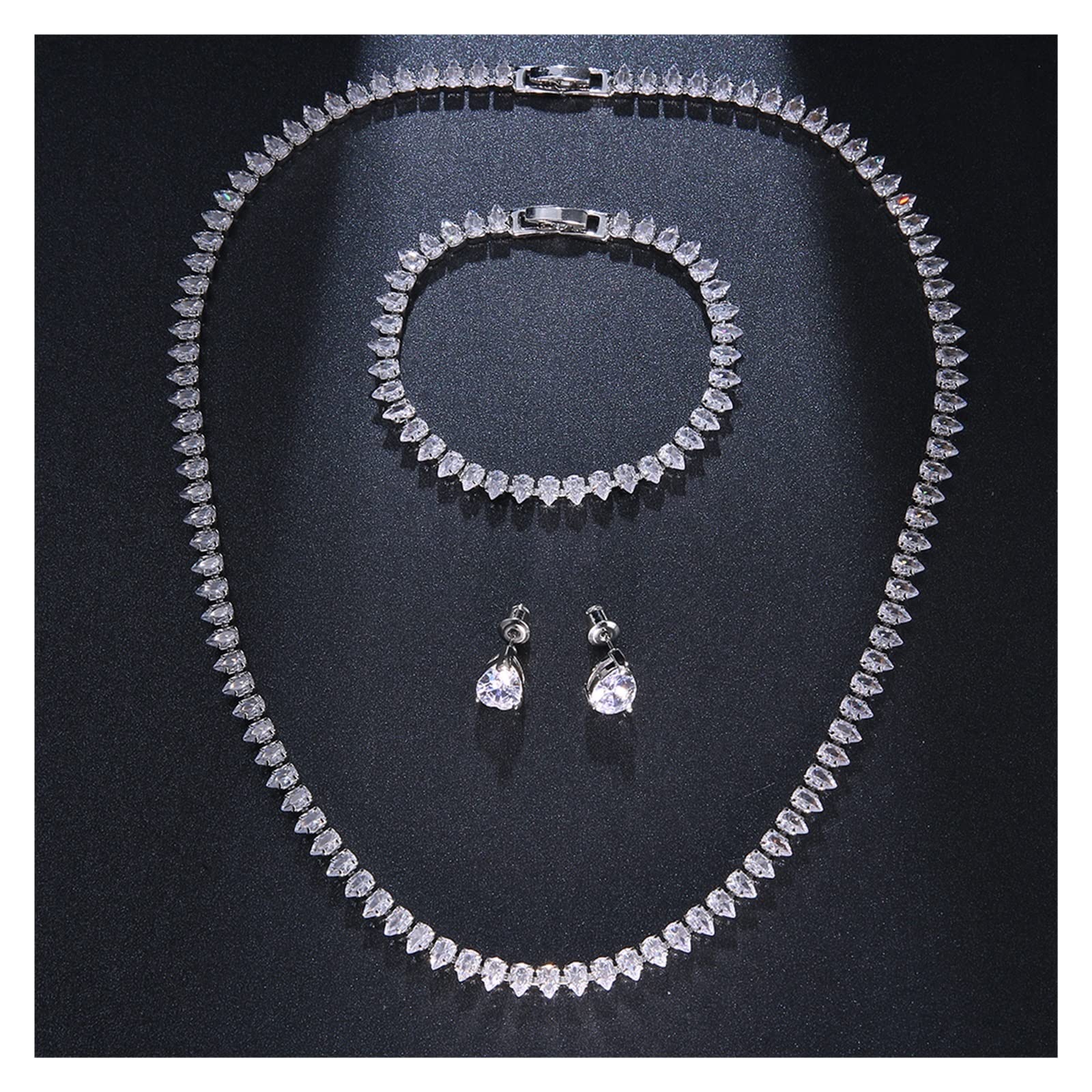 45cm circonitas Preciosas Zirconia cúbica Color Oro Blanco Boda Nupcial Collar Pendientes Conjunto de Joyas de Fiesta for Novias