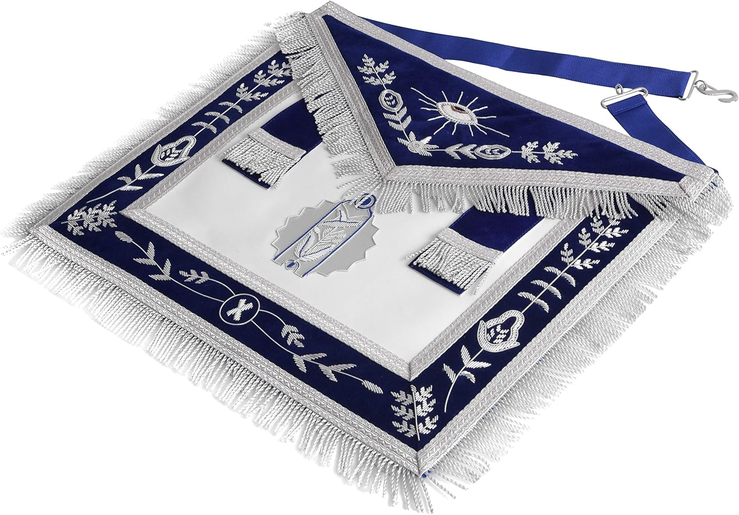 Bricks Masons Junior Warden Blue Lodge Officer Apron - Navy Blue Velvet With Fringe